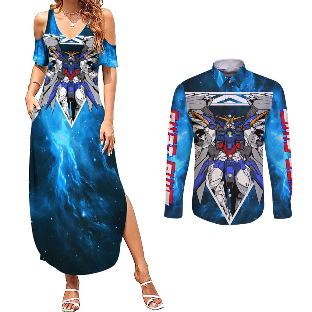 Wing Zero Gundam Couples Matching Summer Maxi Dress and Long Sleeve Button Shirt Anime Style