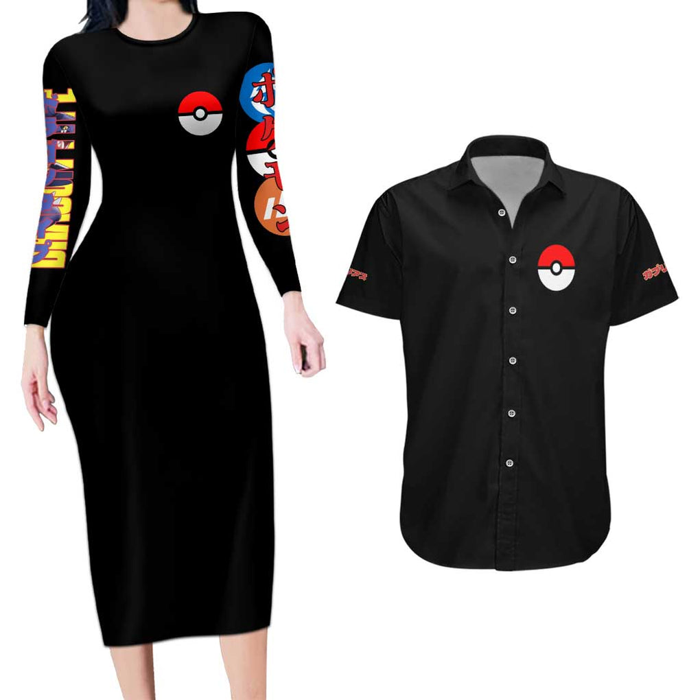 Garchomp Poke Couples Matching Long Sleeve Bodycon Dress and Hawaiian Shirt Anime Style