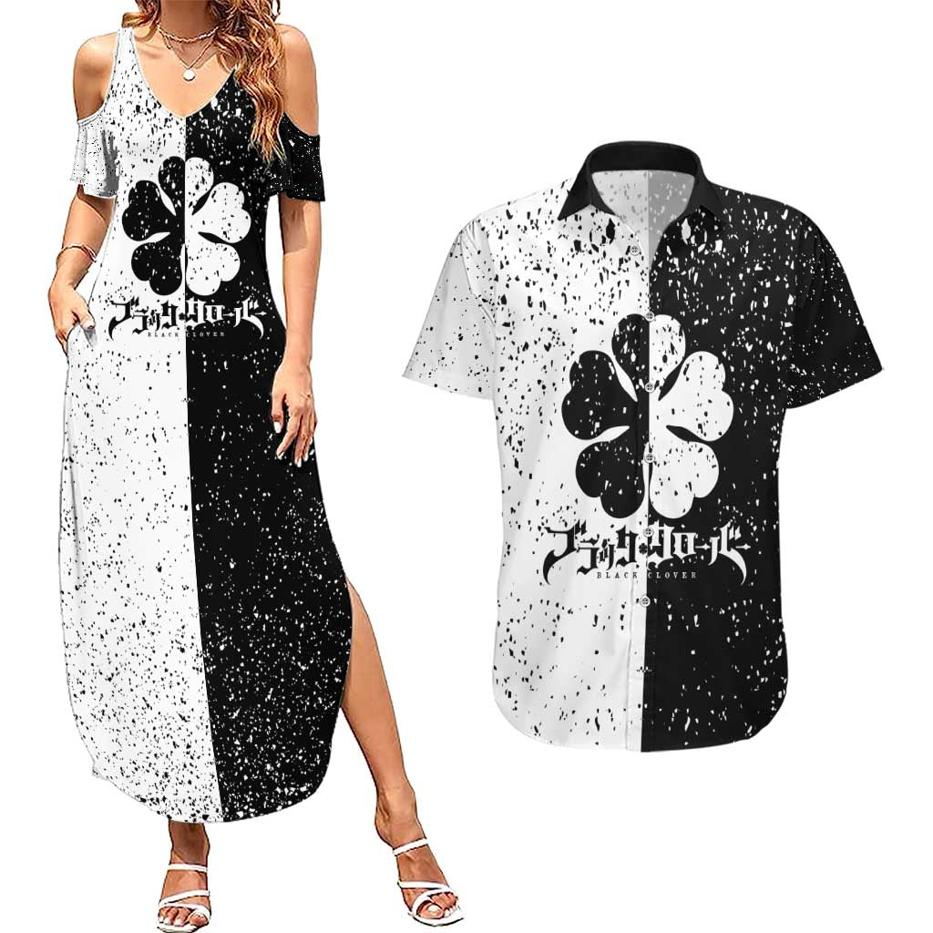 Five Leaf Clover Black Clover Couples Matching Summer Maxi Dress and Hawaiian Shirt Anime Grunge Style