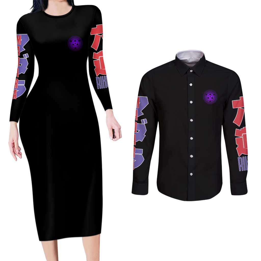 Uchiha Madara V2 Naruto Couples Matching Long Sleeve Bodycon Dress and Long Sleeve Button Shirt Anime Style