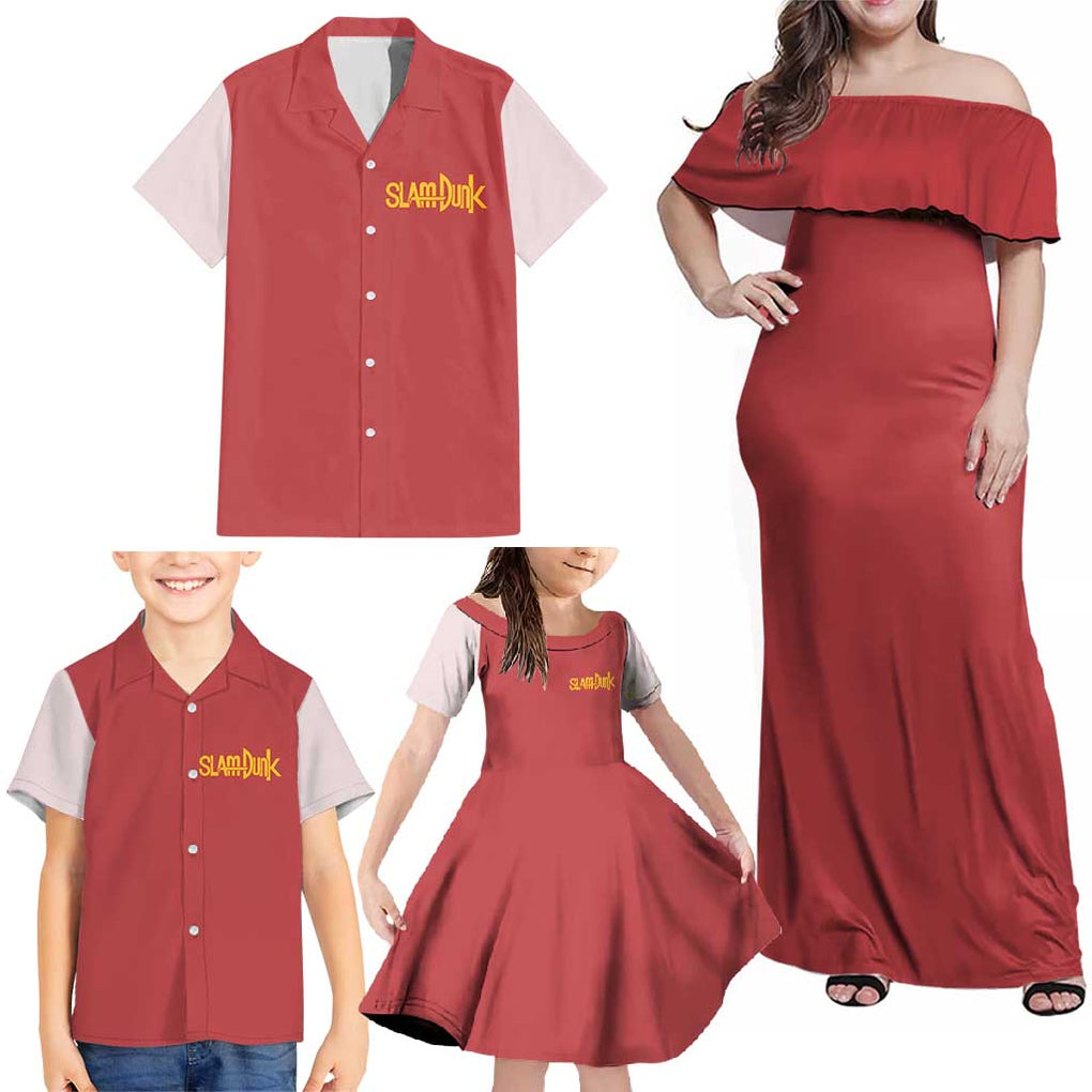 Ryota Miyagi Slam Dunk Family Matching Off Shoulder Maxi Dress and Hawaiian Shirt Japan Anime Style