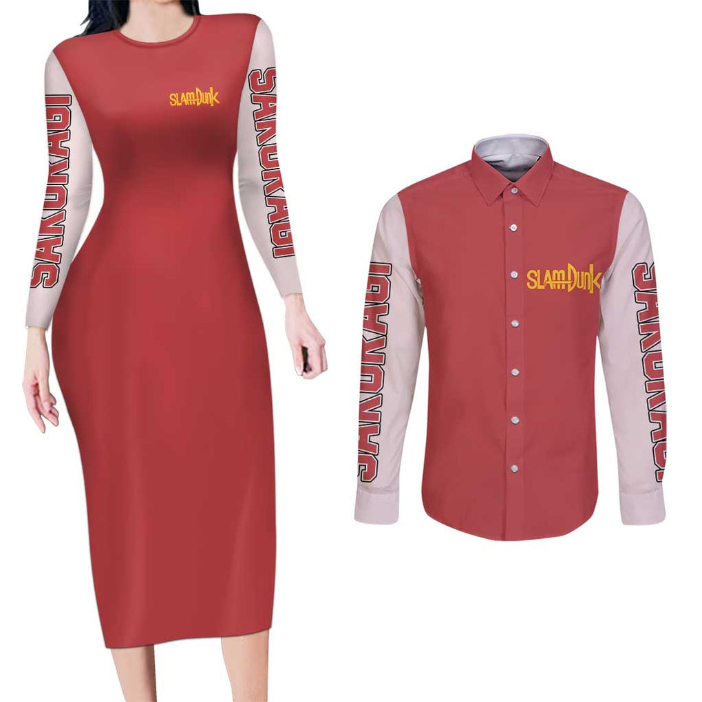 Hanamichi Sakuragi Slam Dunk Couples Matching Long Sleeve Bodycon Dress and Long Sleeve Button Shirt Japan Anime Style