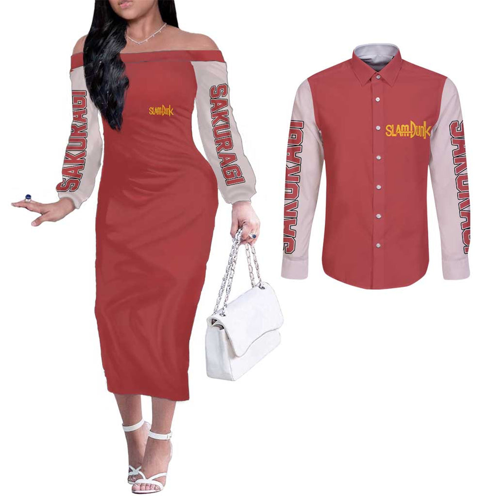 Hanamichi Sakuragi Slam Dunk Couples Matching Off The Shoulder Long Sleeve Dress and Long Sleeve Button Shirt Japan Anime Style