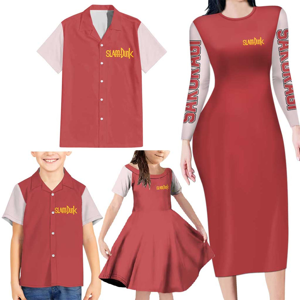 Hanamichi Sakuragi Slam Dunk Family Matching Long Sleeve Bodycon Dress and Hawaiian Shirt Japan Anime Style