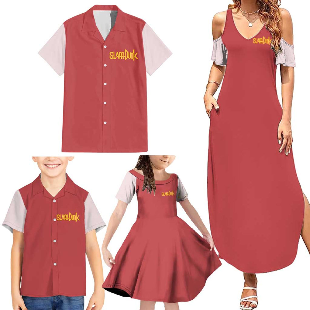 Hanamichi Sakuragi Slam Dunk Family Matching Summer Maxi Dress and Hawaiian Shirt Japan Anime Style