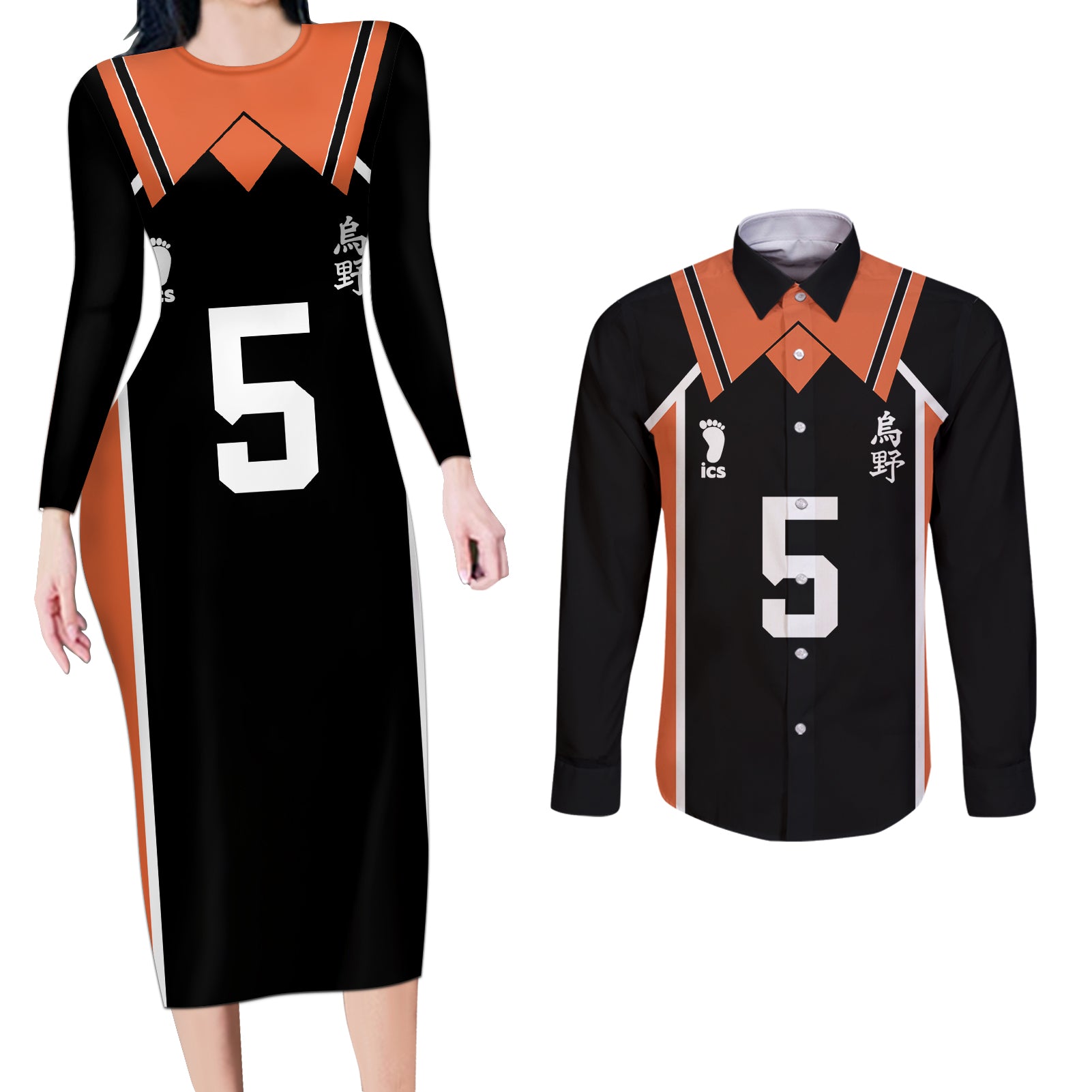 Karasuno Ryunosuke Tanaka Couples Matching Long Sleeve Bodycon Dress and Long Sleeve Button Shirt