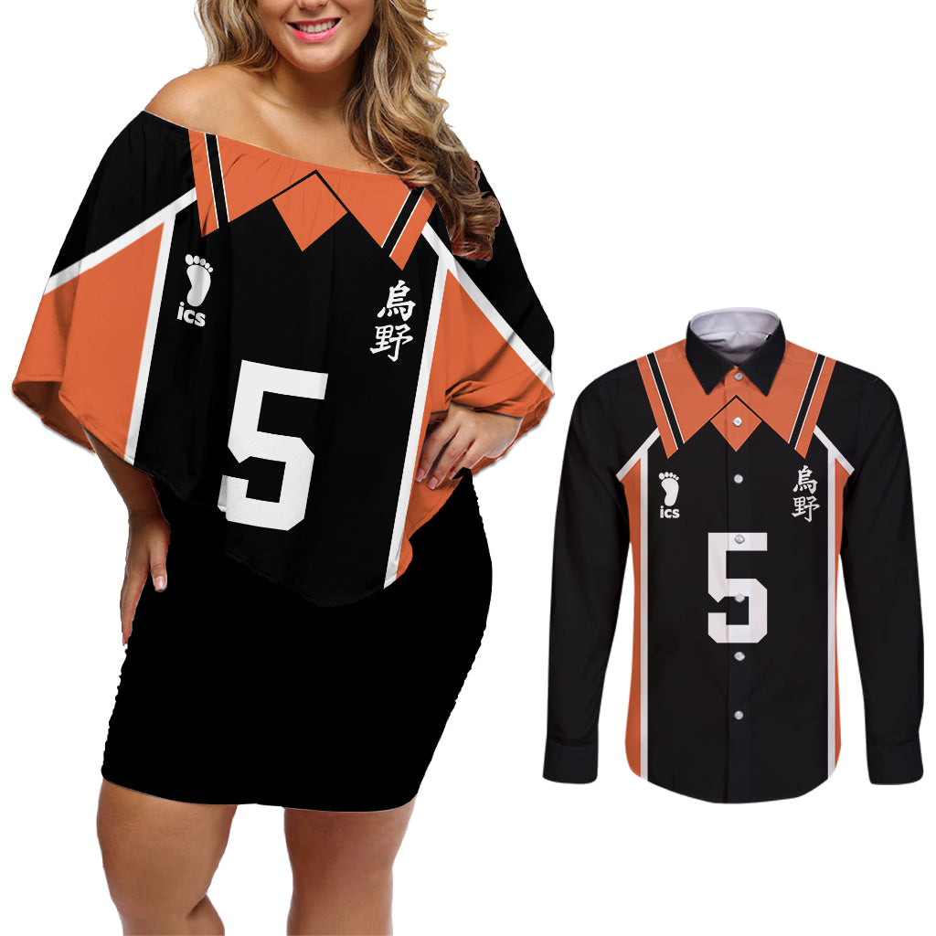 Karasuno Ryunosuke Tanaka Couples Matching Off Shoulder Short Dress and Long Sleeve Button Shirt