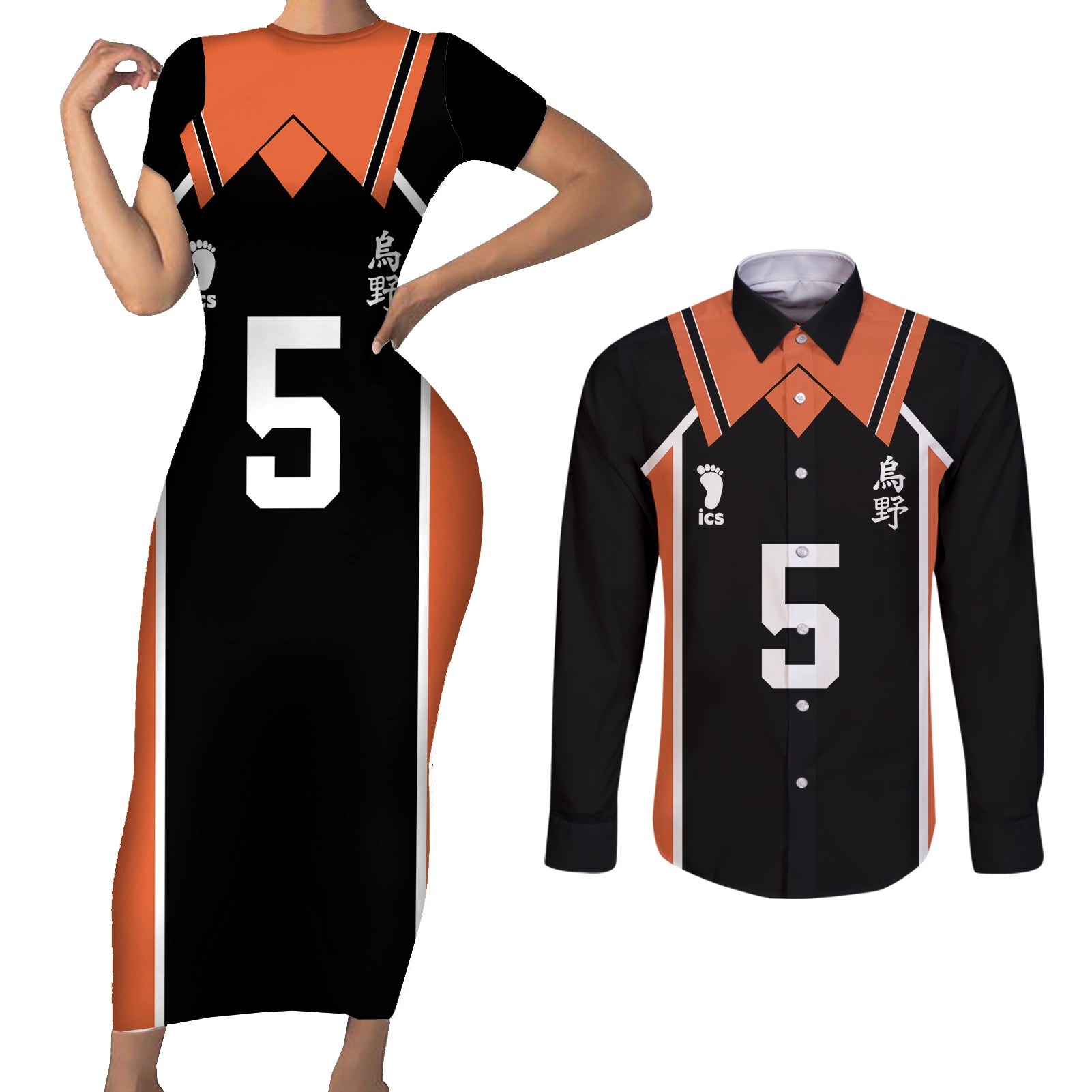 Karasuno Ryunosuke Tanaka Couples Matching Short Sleeve Bodycon Dress and Long Sleeve Button Shirt