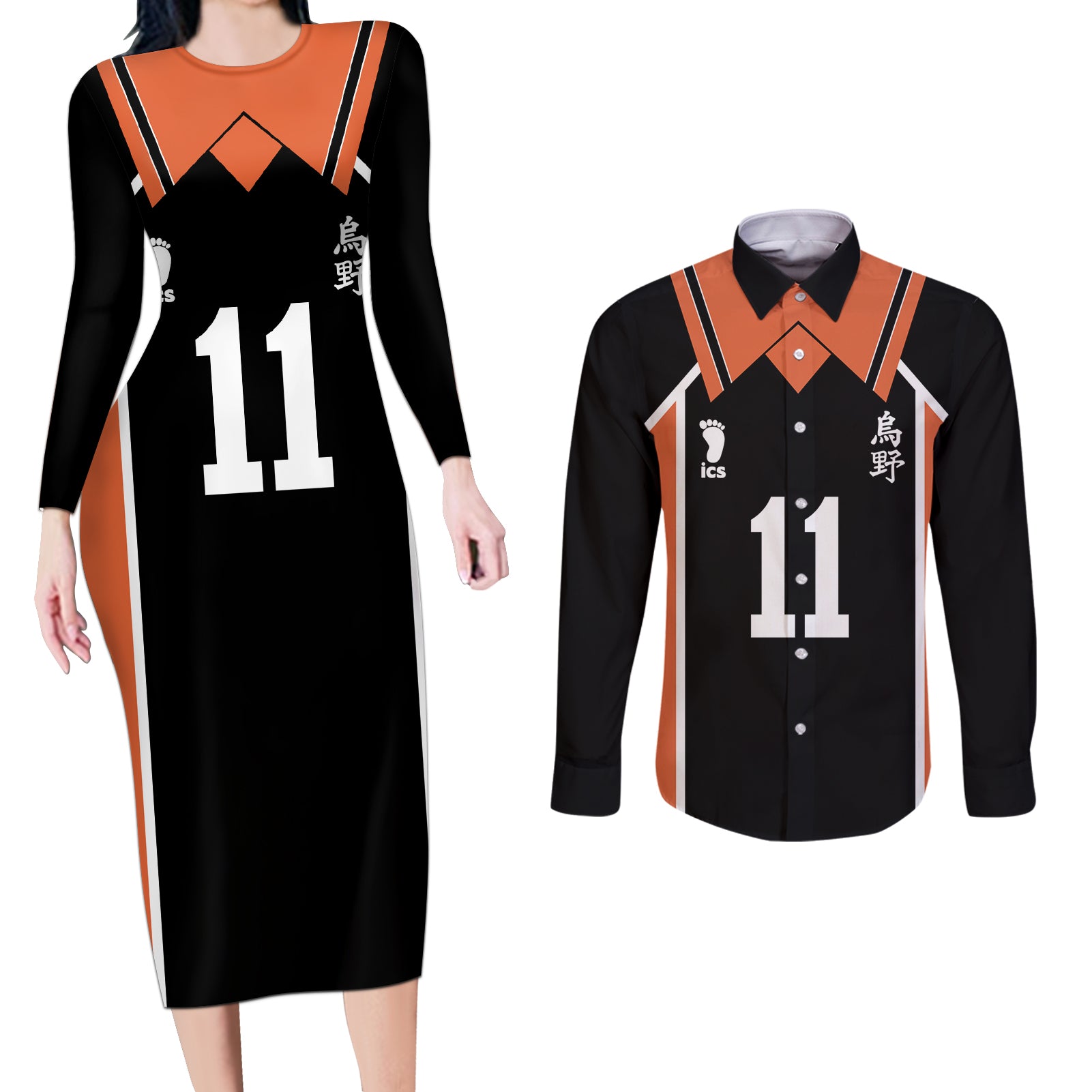 Kei Tsukishima Karasuno Couples Matching Long Sleeve Bodycon Dress and Long Sleeve Button Shirt