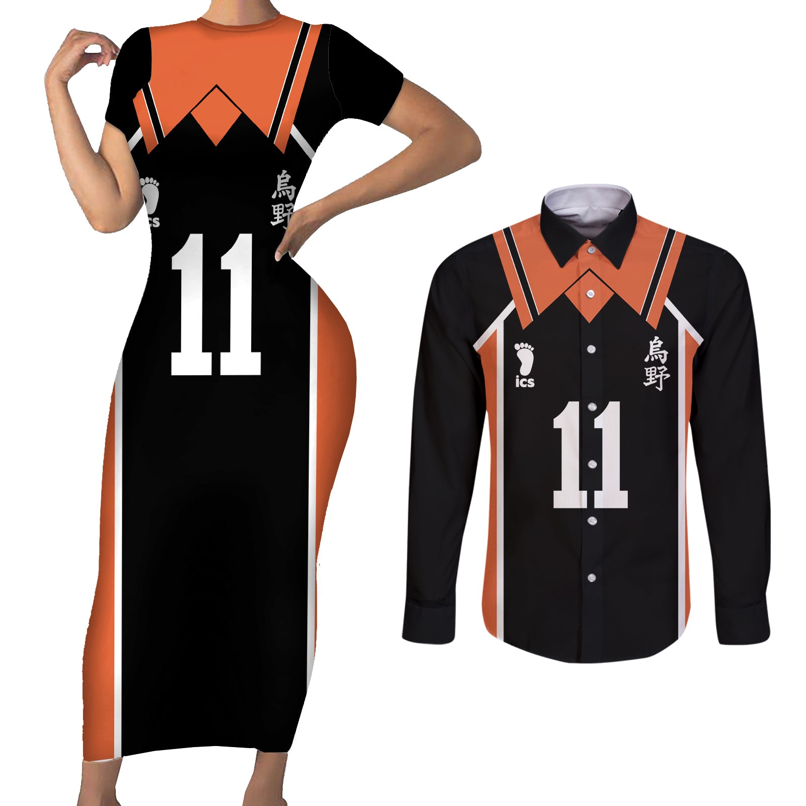 Kei Tsukishima Karasuno Couples Matching Short Sleeve Bodycon Dress and Long Sleeve Button Shirt