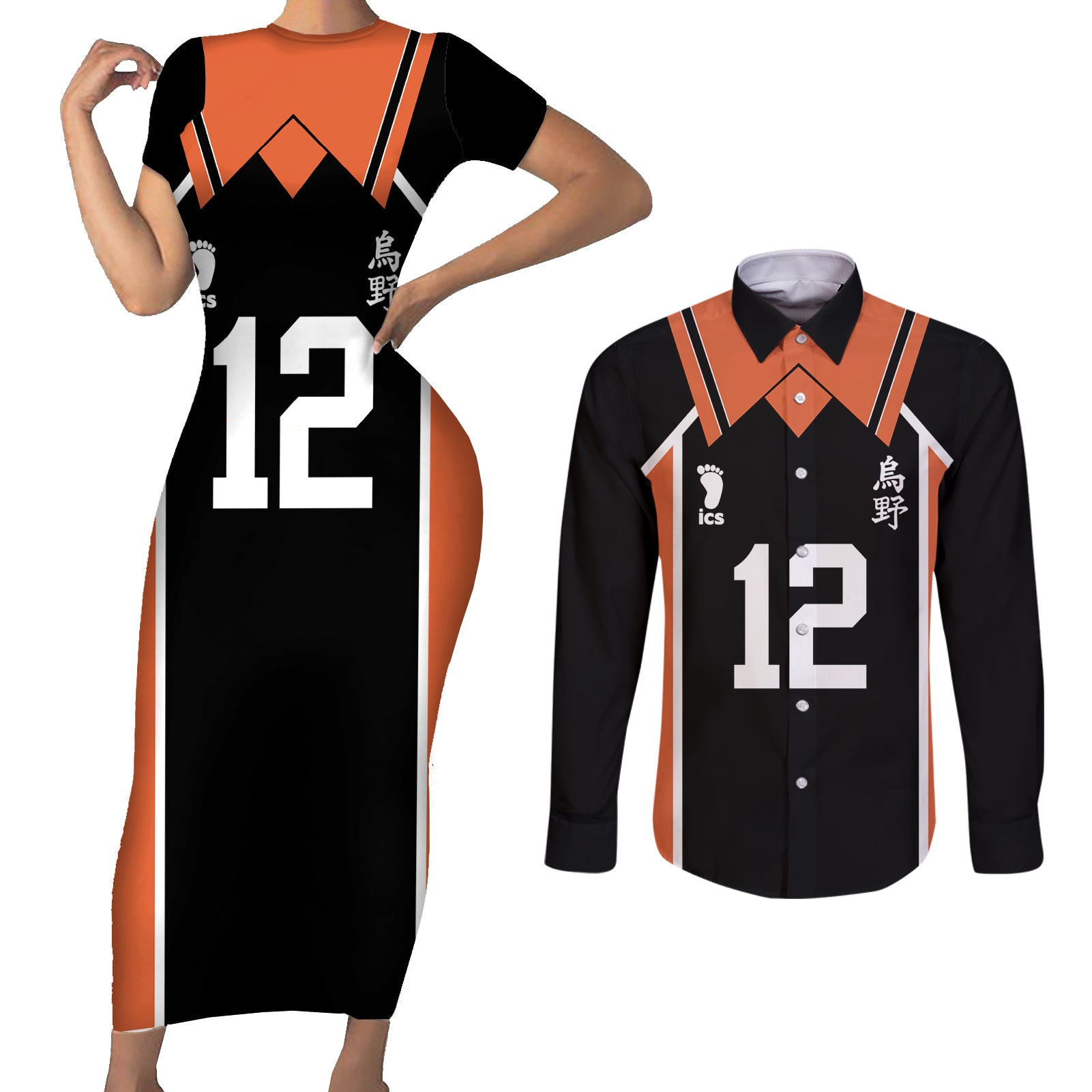 Tadashi Yamaguchi Karasuno Couples Matching Short Sleeve Bodycon Dress and Long Sleeve Button Shirt