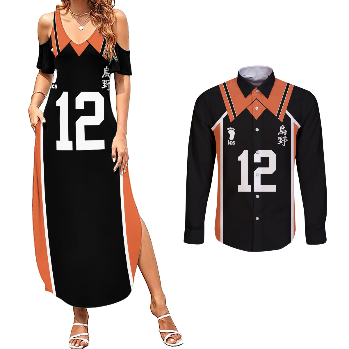 Tadashi Yamaguchi Karasuno Couples Matching Summer Maxi Dress and Long Sleeve Button Shirt