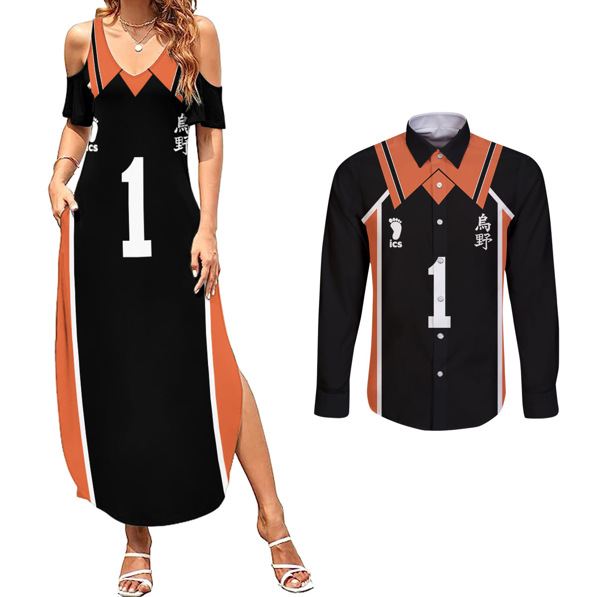 Daichi Sawamura Karasuno Couples Matching Summer Maxi Dress and Long Sleeve Button Shirt