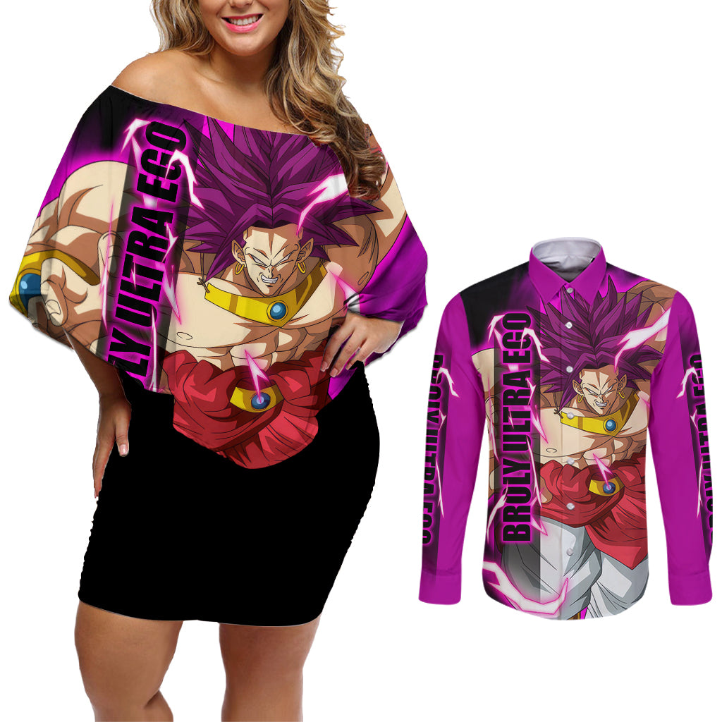 Broly Ultra Ego Anime Couples Matching Off Shoulder Short Dress and Long Sleeve Button Shirt