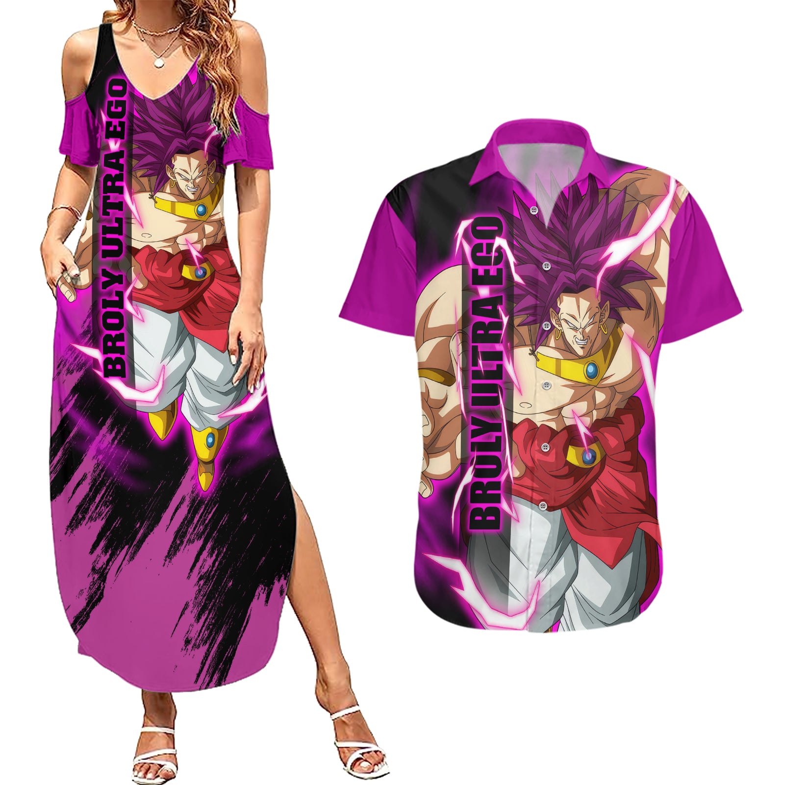 Broly Ultra Ego Anime Couples Matching Summer Maxi Dress and Hawaiian Shirt