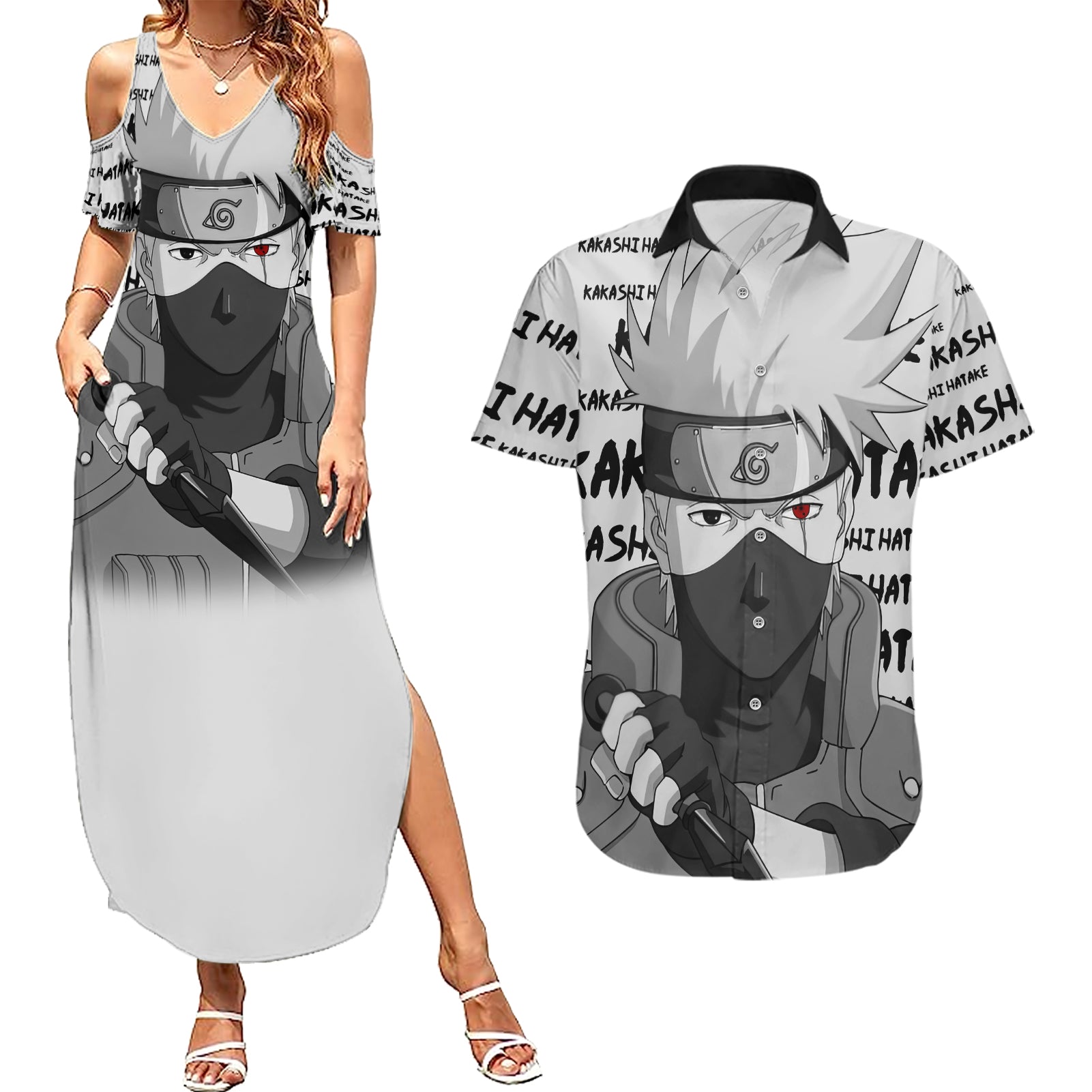 Kakashi Hatake - Anime Style Manga Couples Matching Summer Maxi Dress and Hawaiian Shirt