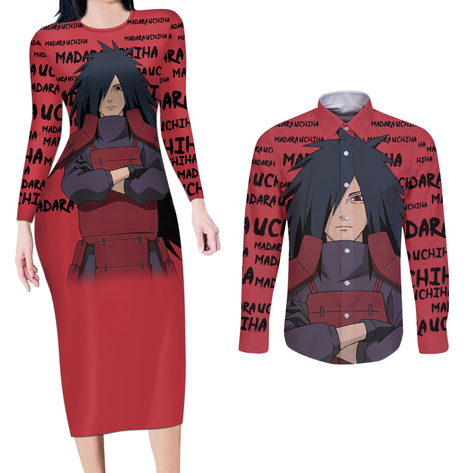 Madara Uchiha - Style Manga Couples Matching Long Sleeve Bodycon Dress and Long Sleeve Button Shirt