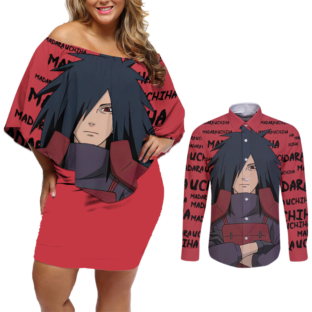 Madara Uchiha - Style Manga Couples Matching Off Shoulder Short Dress and Long Sleeve Button Shirt