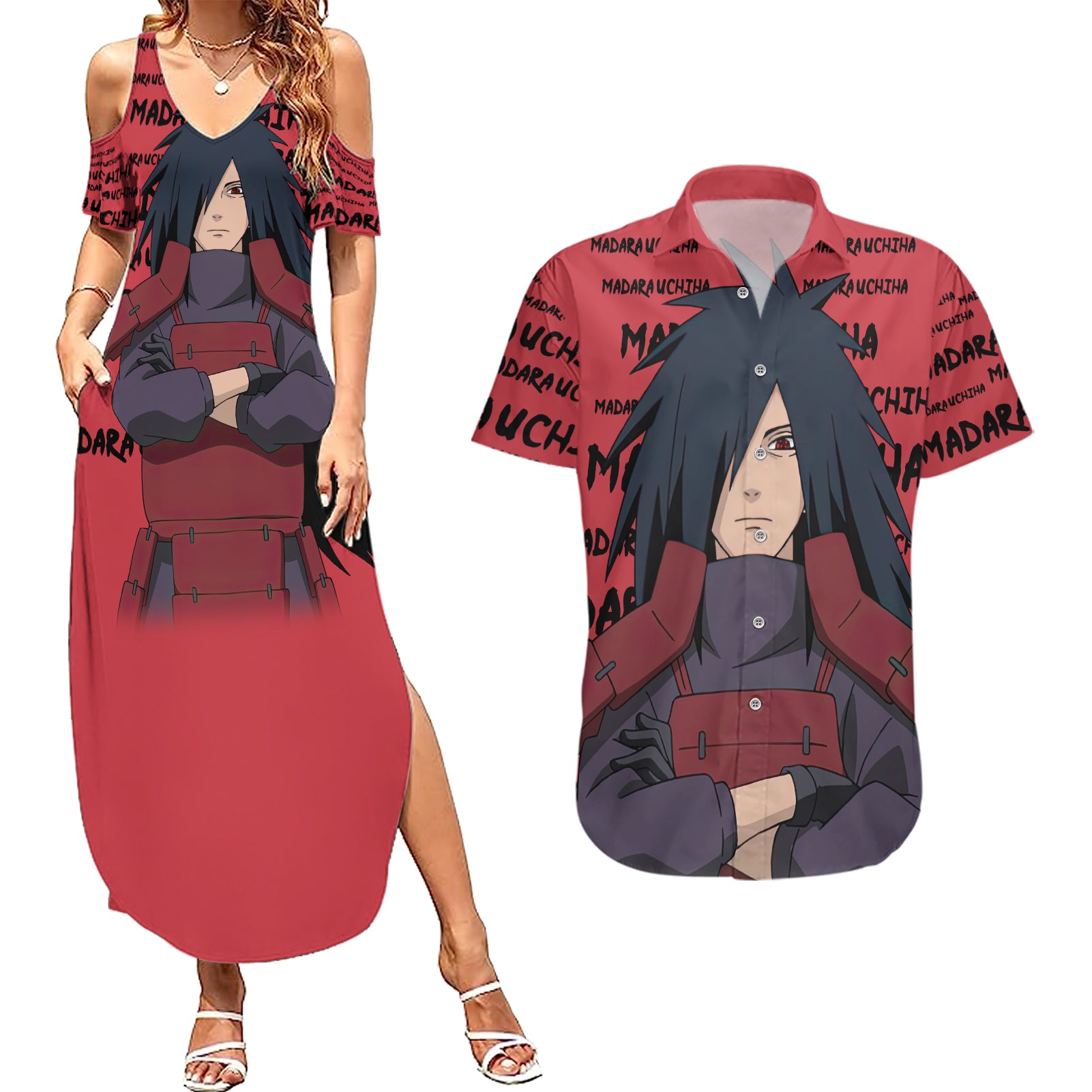 Madara Uchiha - Style Manga Couples Matching Summer Maxi Dress and Hawaiian Shirt