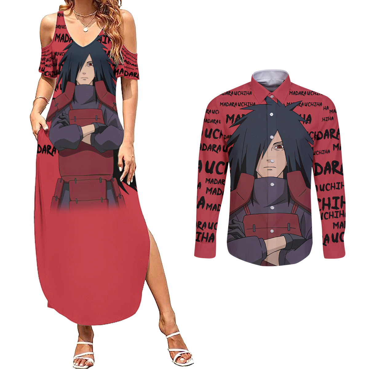 Madara Uchiha - Style Manga Couples Matching Summer Maxi Dress and Long Sleeve Button Shirt