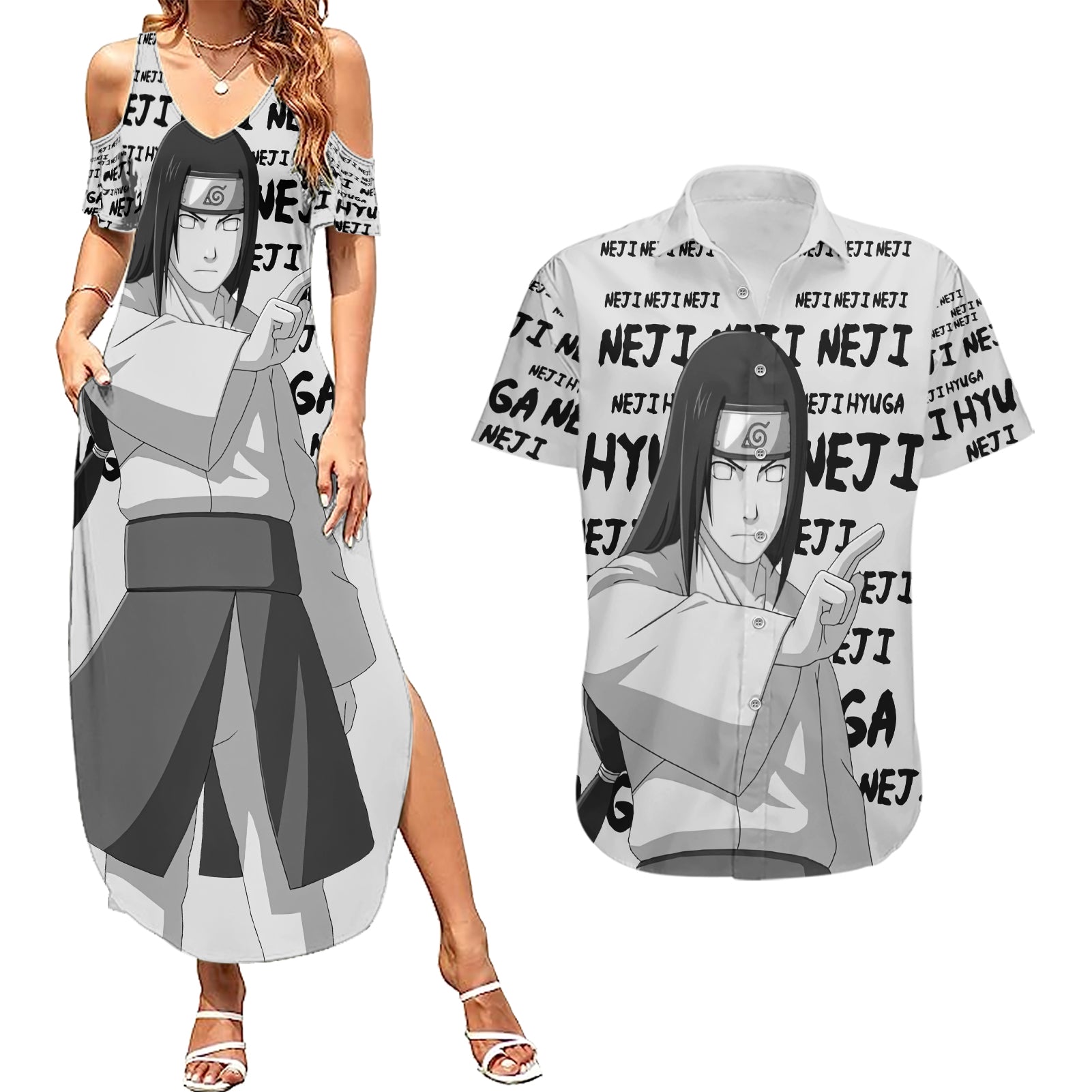 Neji Hyuga - Style Manga Couples Matching Summer Maxi Dress and Hawaiian Shirt