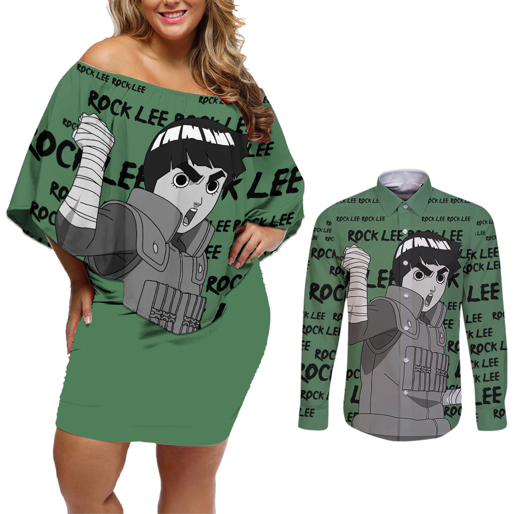 Rock Lee - Style Manga Couples Matching Off Shoulder Short Dress and Long Sleeve Button Shirt