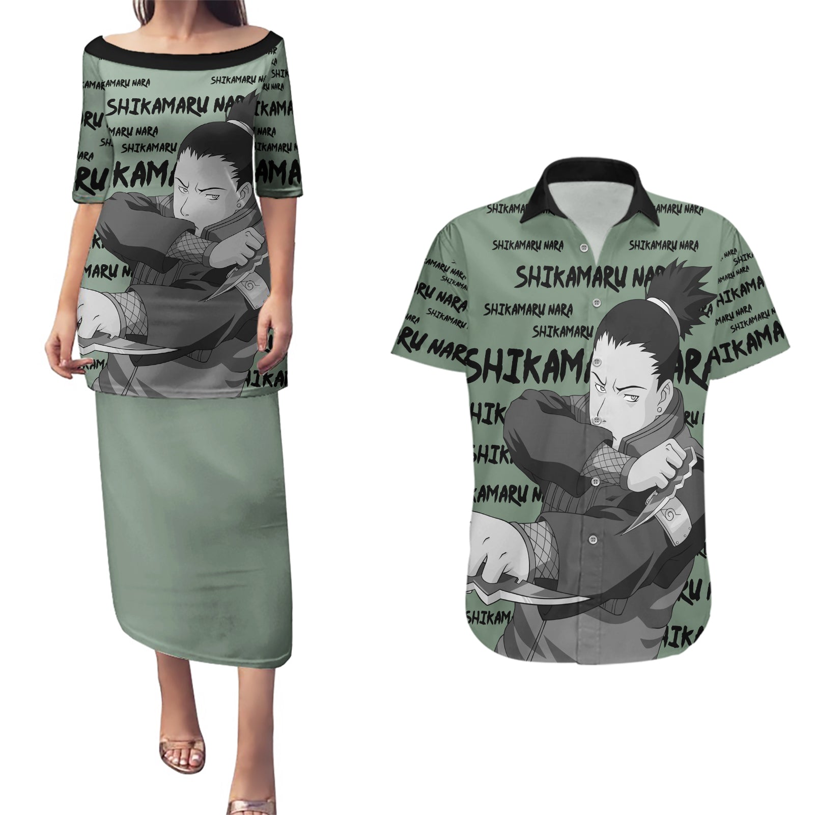 Shikamaru Nara - Style Manga Couples Matching Puletasi and Hawaiian Shirt