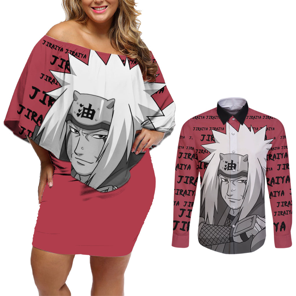 Jiraiya - Style Manga Couples Matching Off Shoulder Short Dress and Long Sleeve Button Shirt