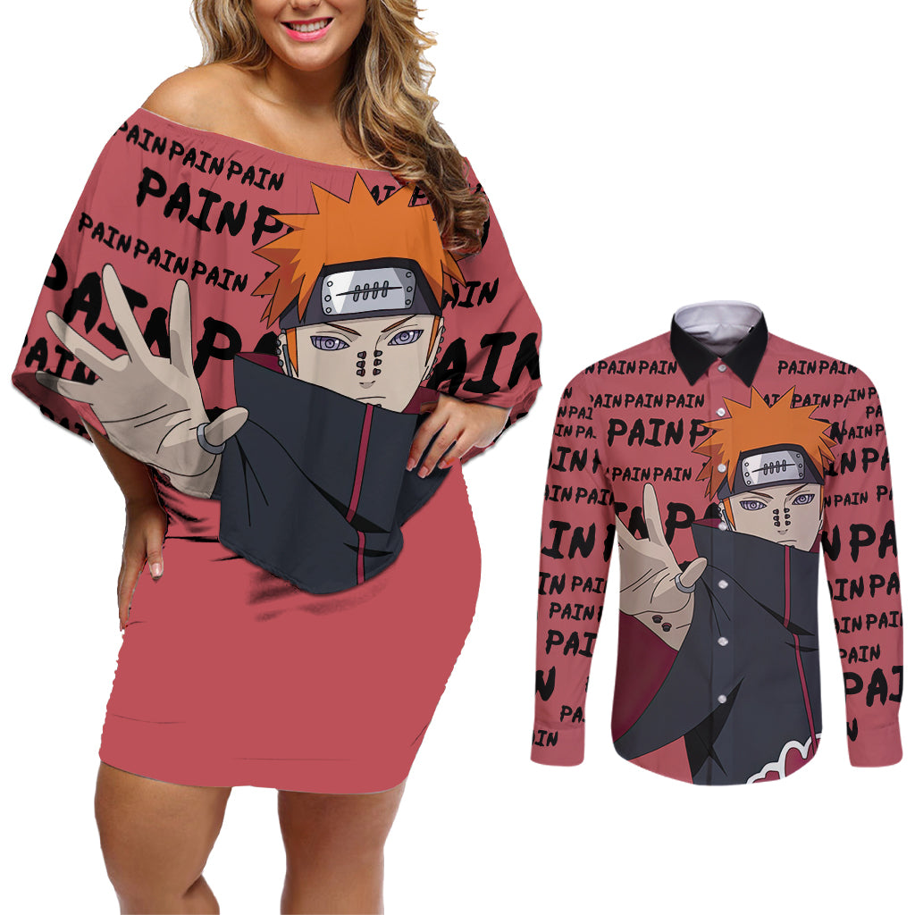 Pain - Style Manga Couples Matching Off Shoulder Short Dress and Long Sleeve Button Shirt