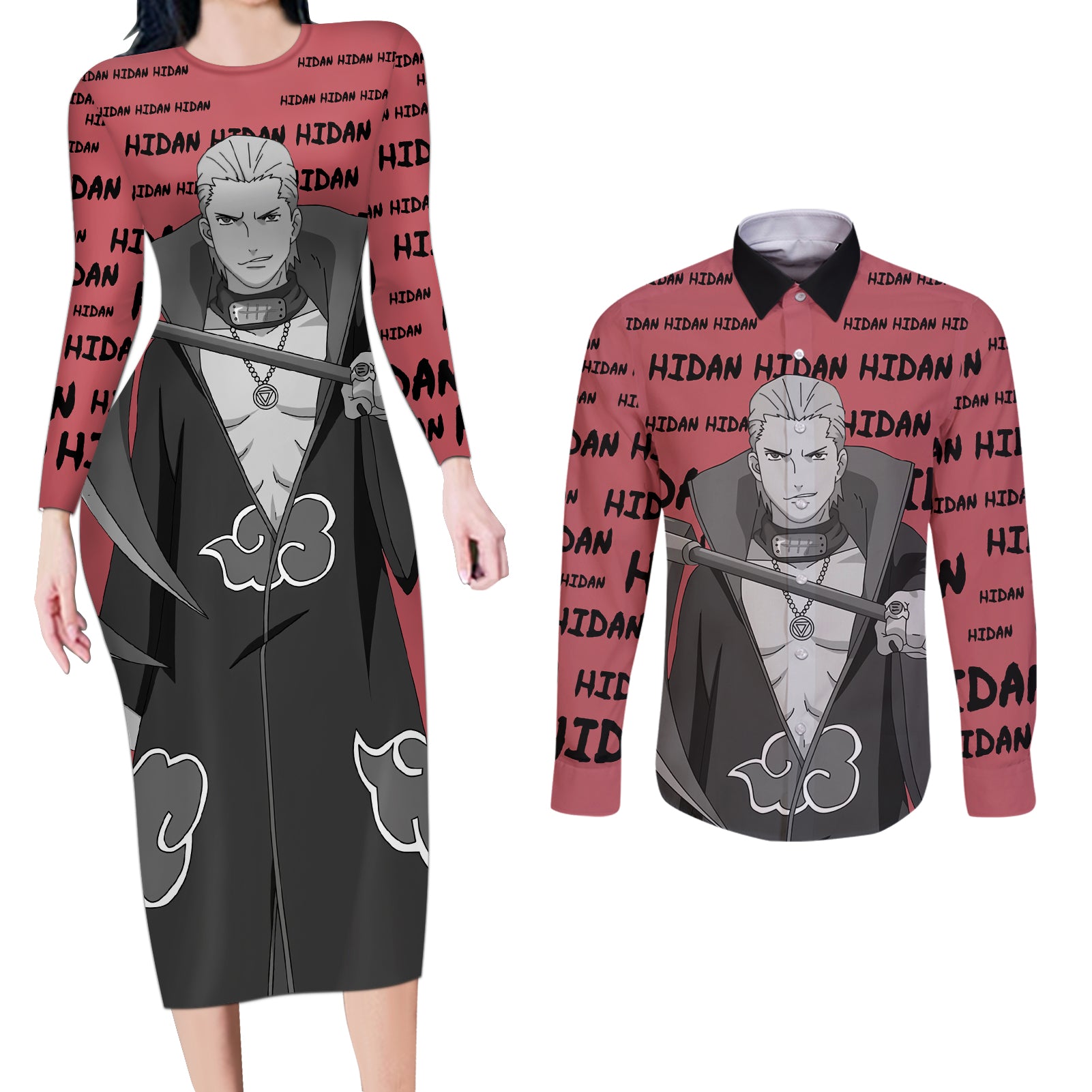 Hidan - Style Manga Couples Matching Long Sleeve Bodycon Dress and Long Sleeve Button Shirt