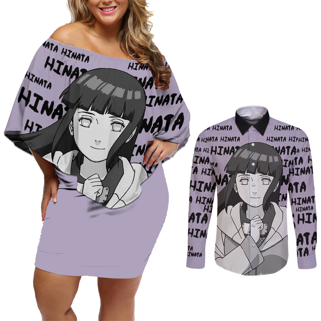 Hinata Hyuga - Style Manga Couples Matching Off Shoulder Short Dress and Long Sleeve Button Shirt