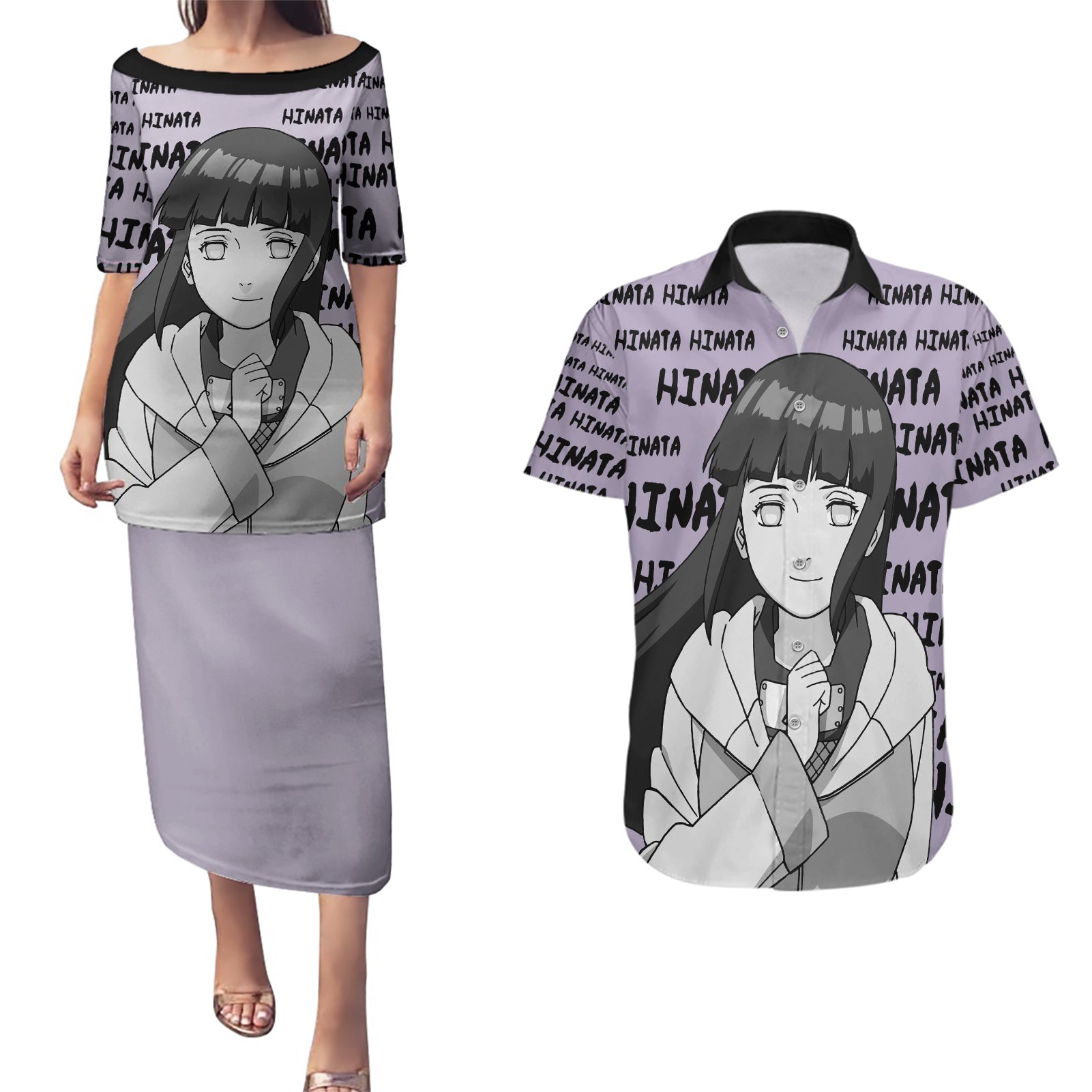 Hinata Hyuga - Style Manga Couples Matching Puletasi and Hawaiian Shirt