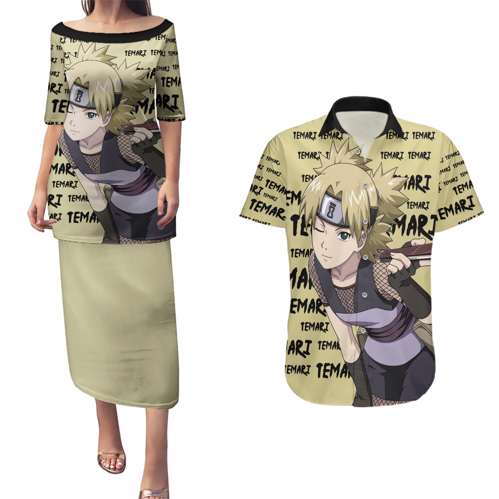 Temari - Style Manga Couples Matching Puletasi and Hawaiian Shirt