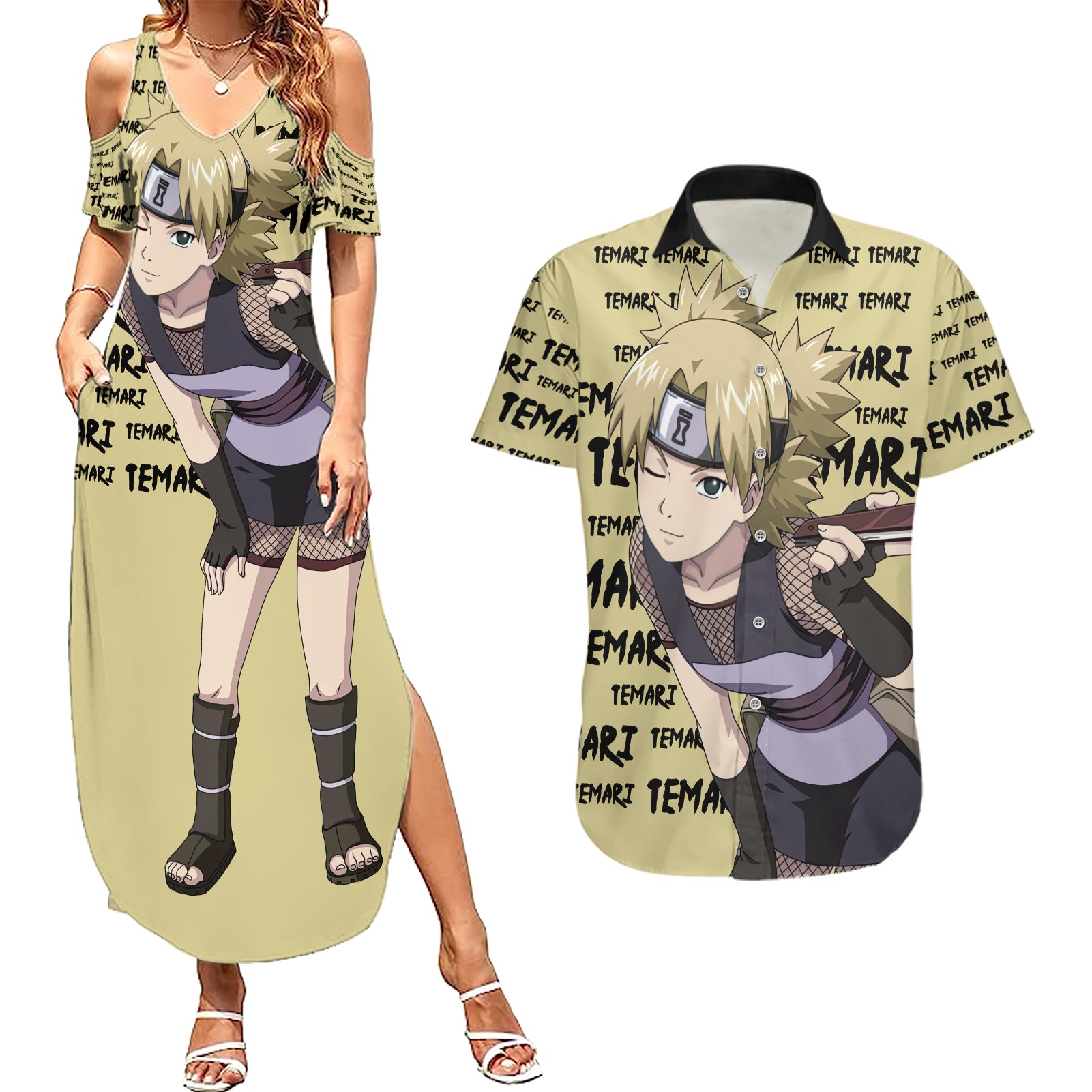 Temari - Style Manga Couples Matching Summer Maxi Dress and Hawaiian Shirt