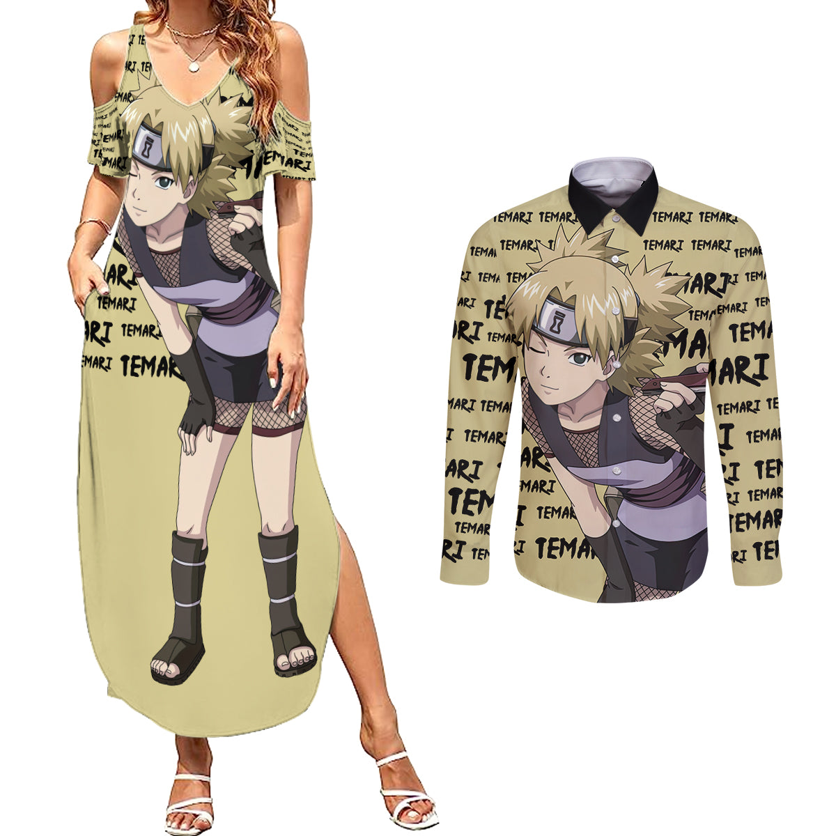 Temari - Style Manga Couples Matching Summer Maxi Dress and Long Sleeve Button Shirt