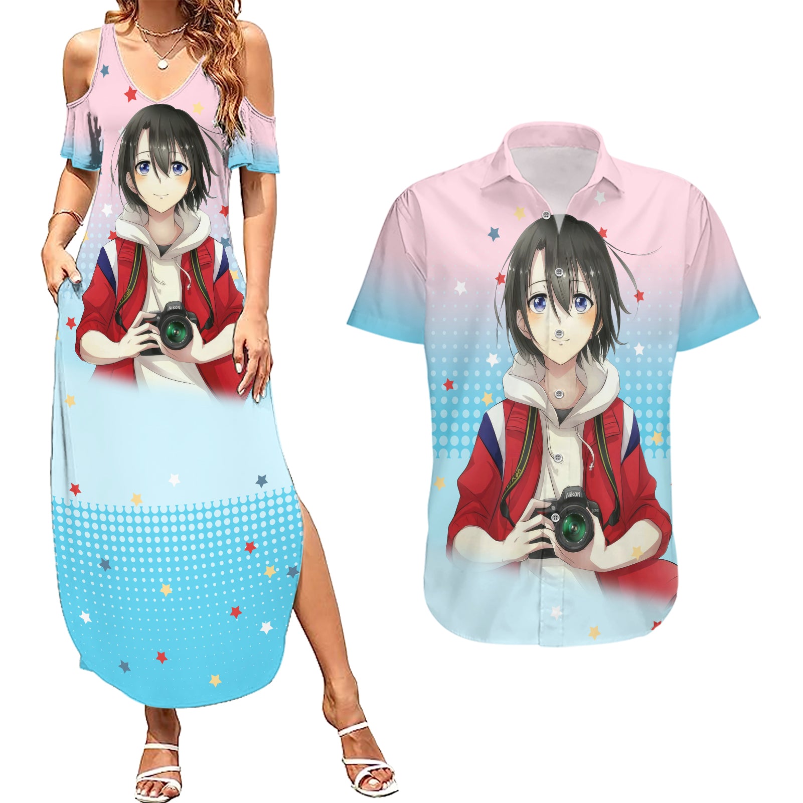 Yuzuru Nishimiya Couples Matching Summer Maxi Dress and Hawaiian Shirt A Slient Voice