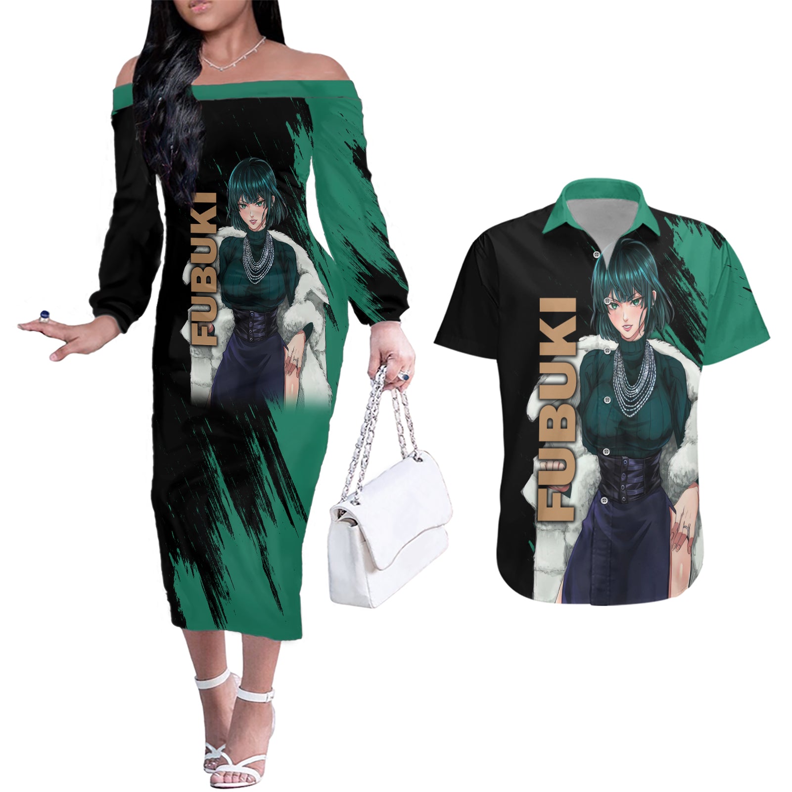 Fubuki Couples Matching Off The Shoulder Long Sleeve Dress and Hawaiian Shirt One Punch Man