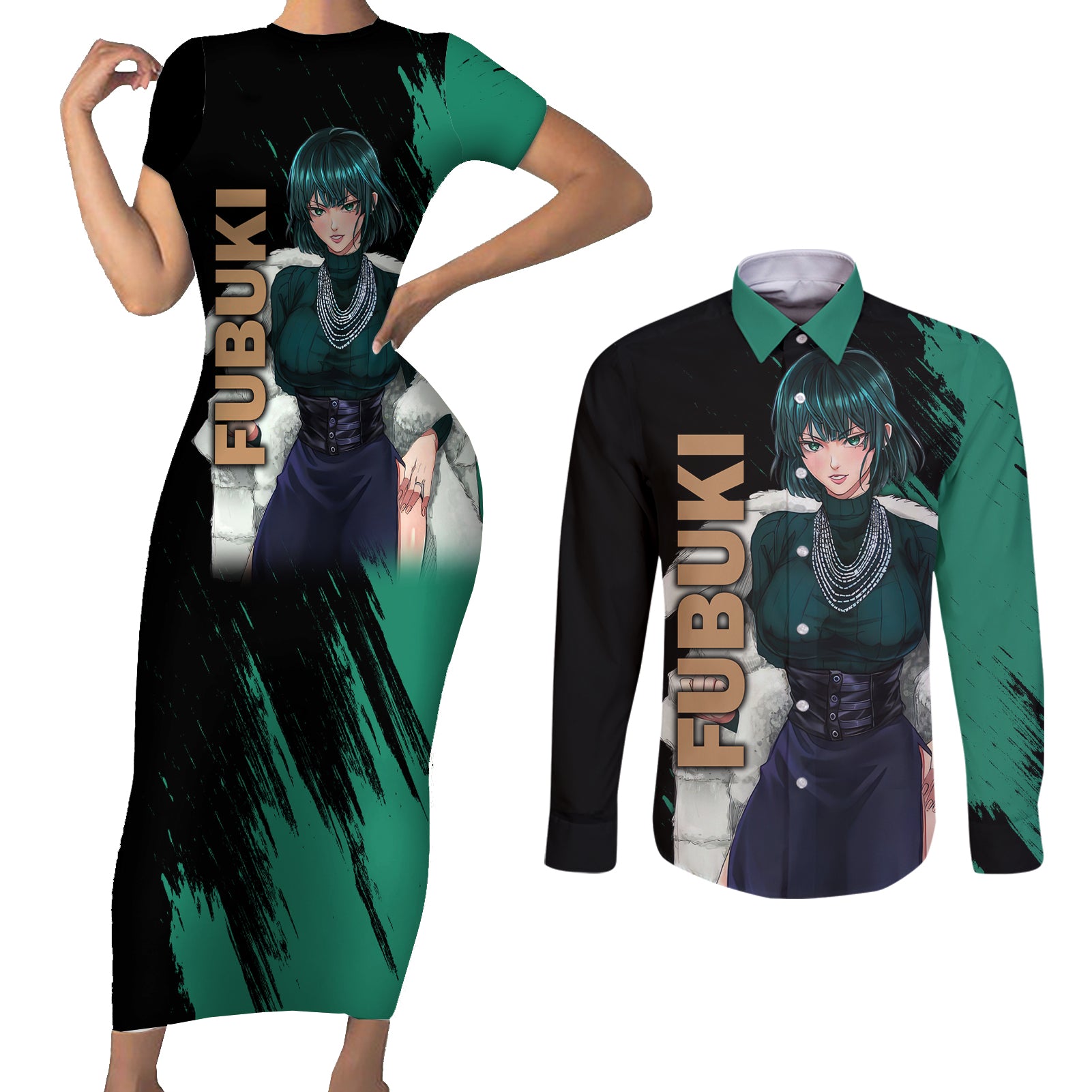 Fubuki Couples Matching Short Sleeve Bodycon Dress and Long Sleeve Button Shirt One Punch Man