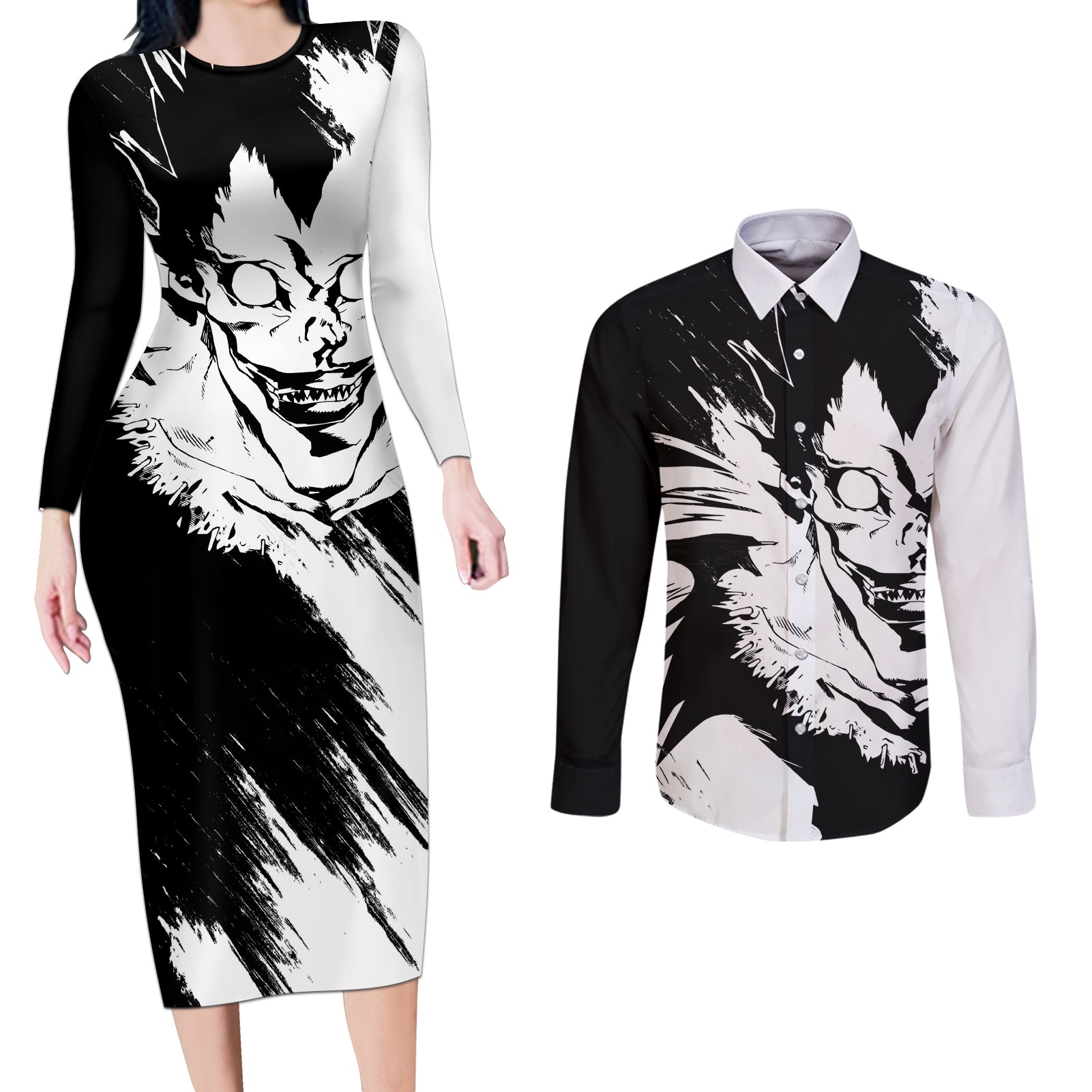 Ryuk Couples Matching Long Sleeve Bodycon Dress and Long Sleeve Button Shirt Death Note