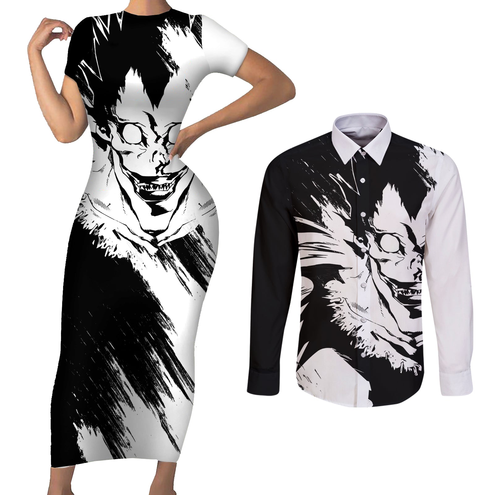 Ryuk Couples Matching Short Sleeve Bodycon Dress and Long Sleeve Button Shirt Death Note