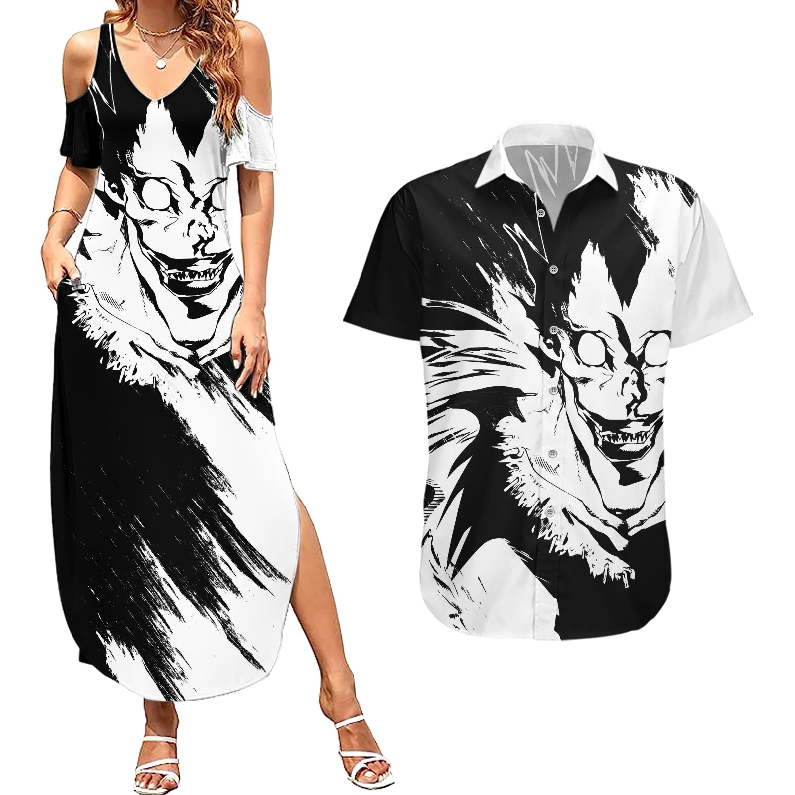 Ryuk Couples Matching Summer Maxi Dress and Hawaiian Shirt Death Note