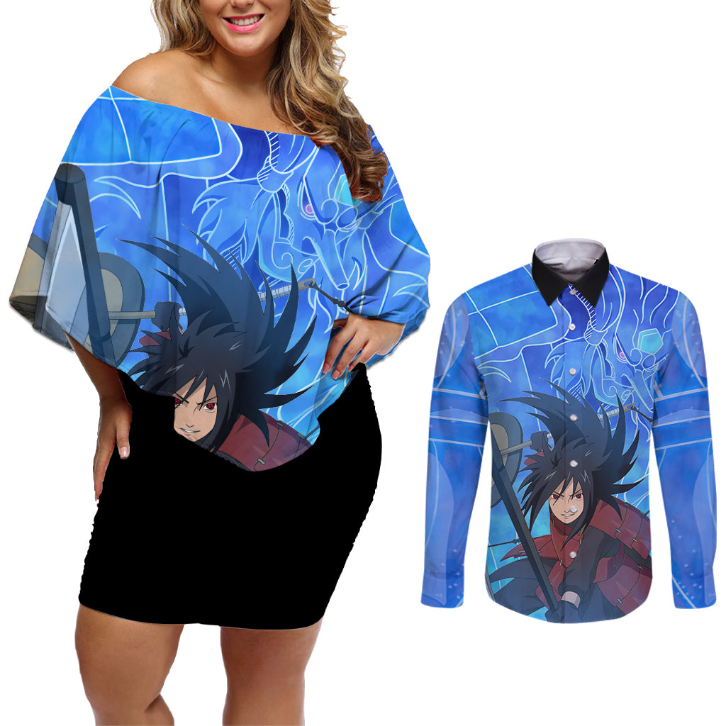 Madara Susanoo Couples Matching Off Shoulder Short Dress and Long Sleeve Button Shirt Naruto