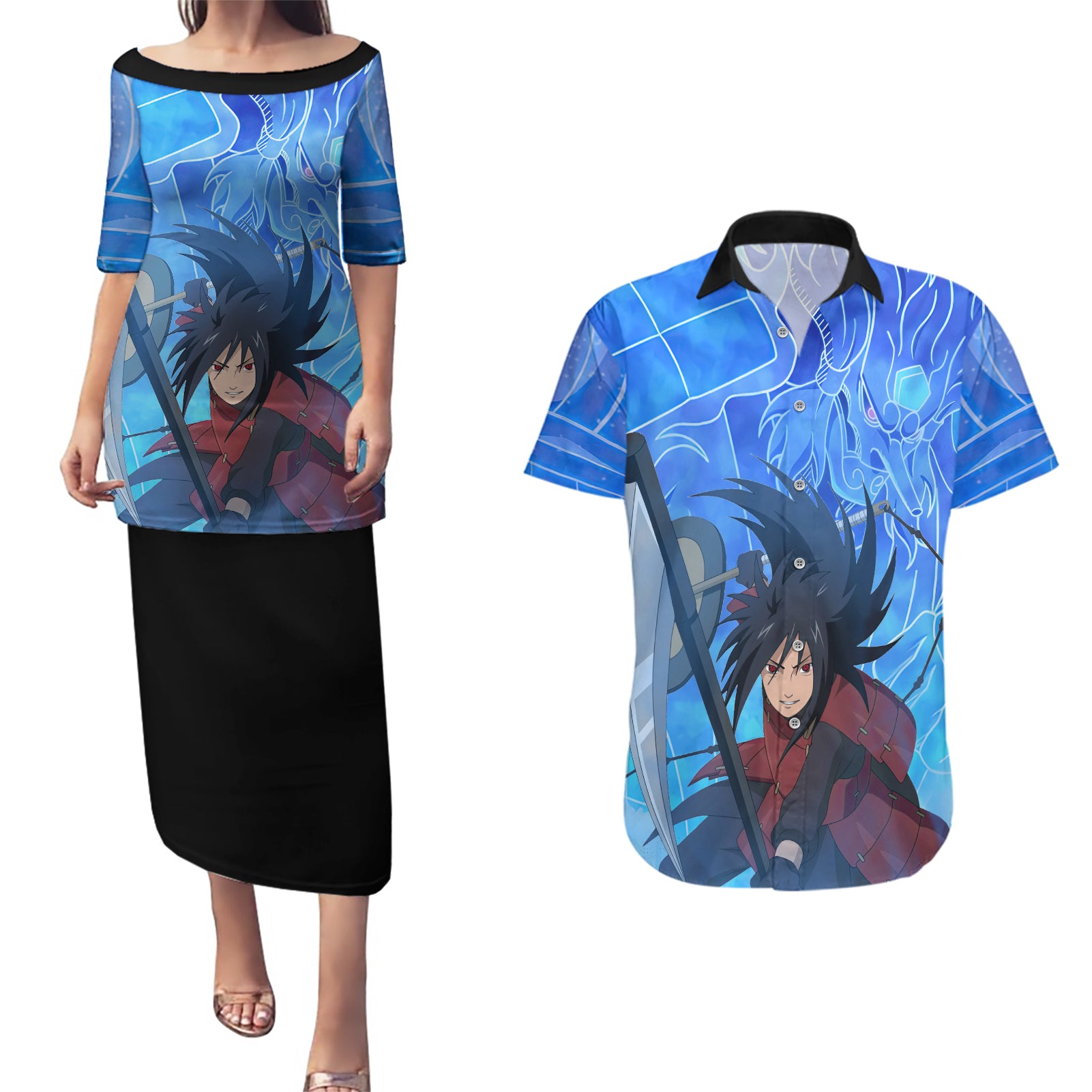 Madara Susanoo Couples Matching Puletasi and Hawaiian Shirt Naruto