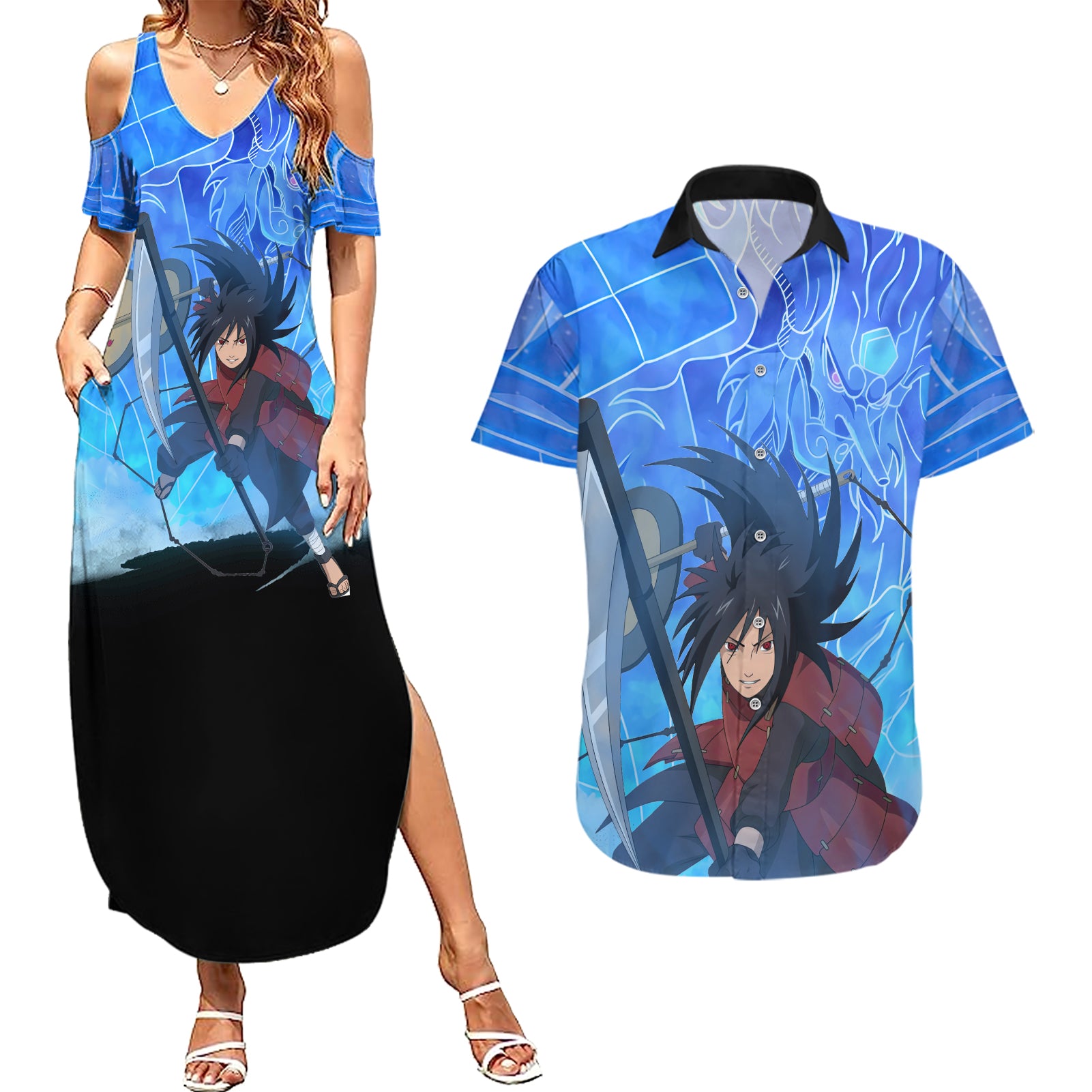 Madara Susanoo Couples Matching Summer Maxi Dress and Hawaiian Shirt Naruto