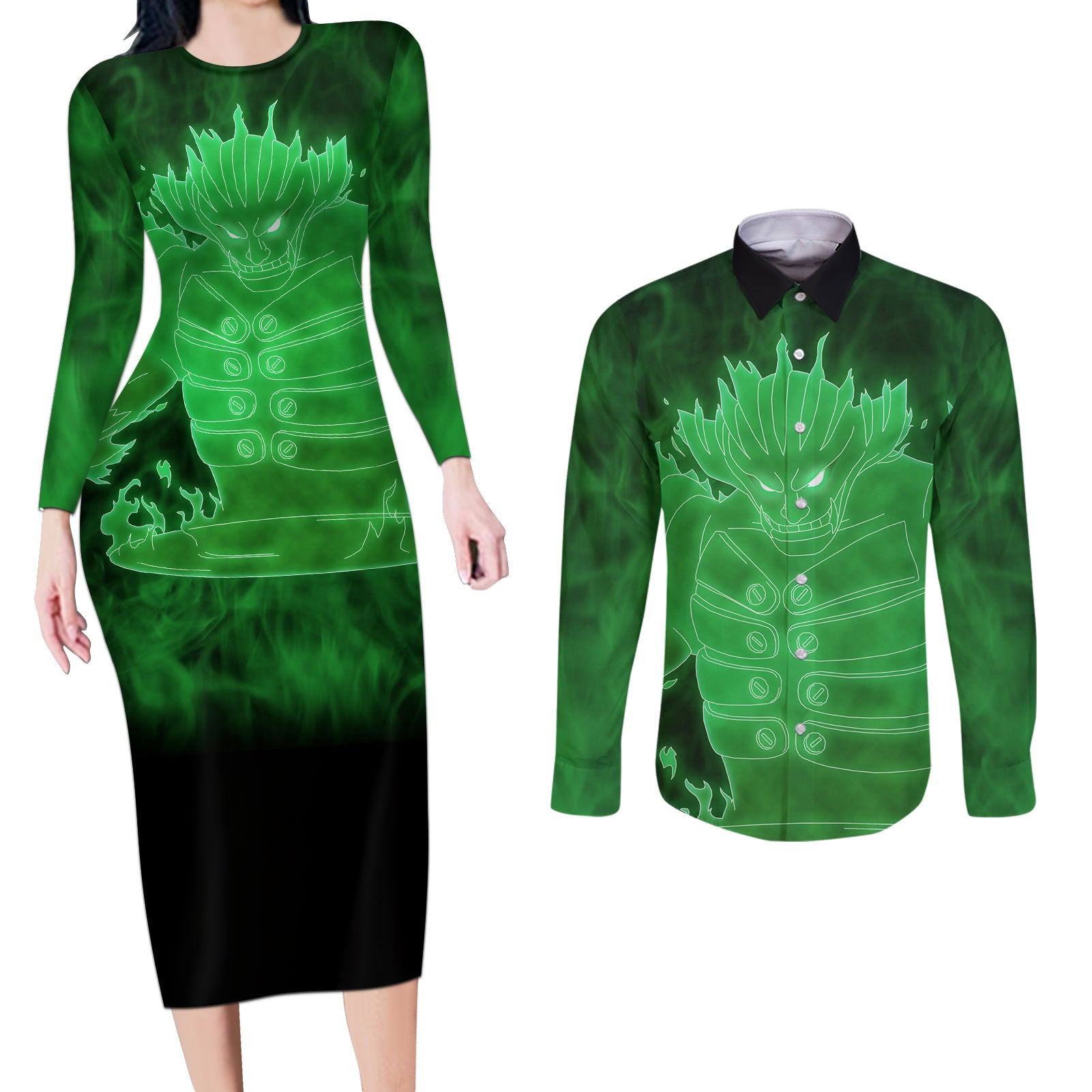 Shisui Susanoo Couples Matching Long Sleeve Bodycon Dress and Long Sleeve Button Shirt Naruto