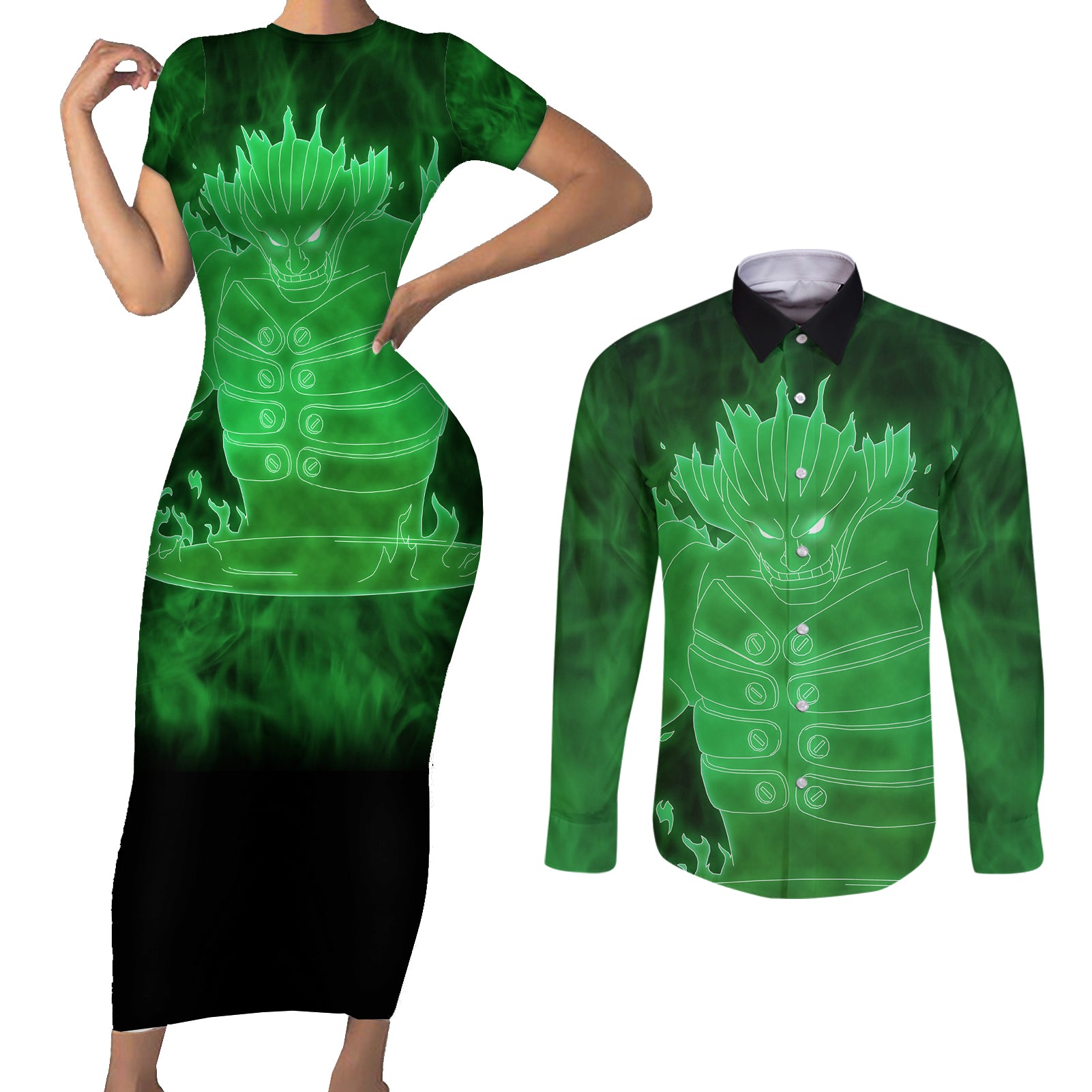 Shisui Susanoo Couples Matching Short Sleeve Bodycon Dress and Long Sleeve Button Shirt Naruto