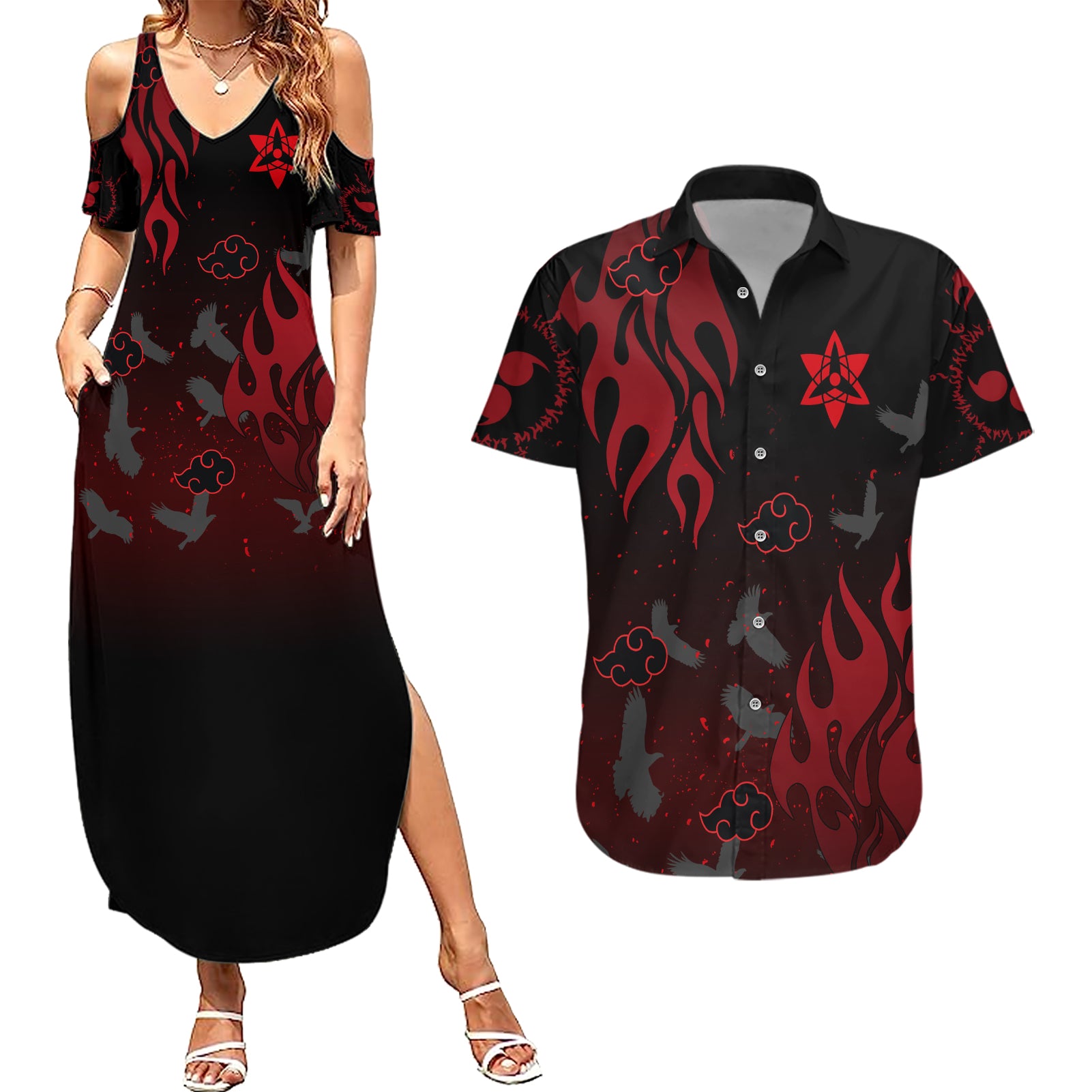 Uchiha Sasuke Couples Matching Summer Maxi Dress and Hawaiian Shirt Naruto