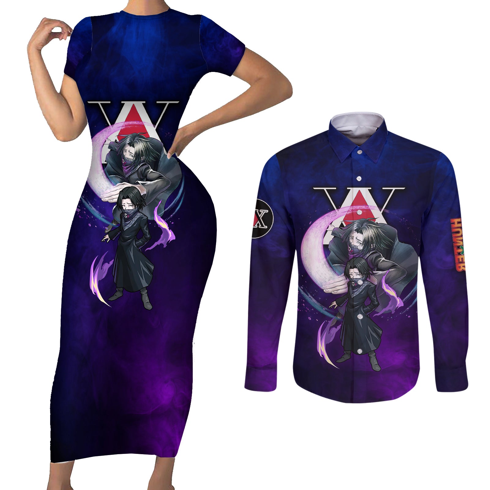 Feitan Portor - Hunter X Hunter Couples Matching Short Sleeve Bodycon Dress and Long Sleeve Button Shirt Anime Style