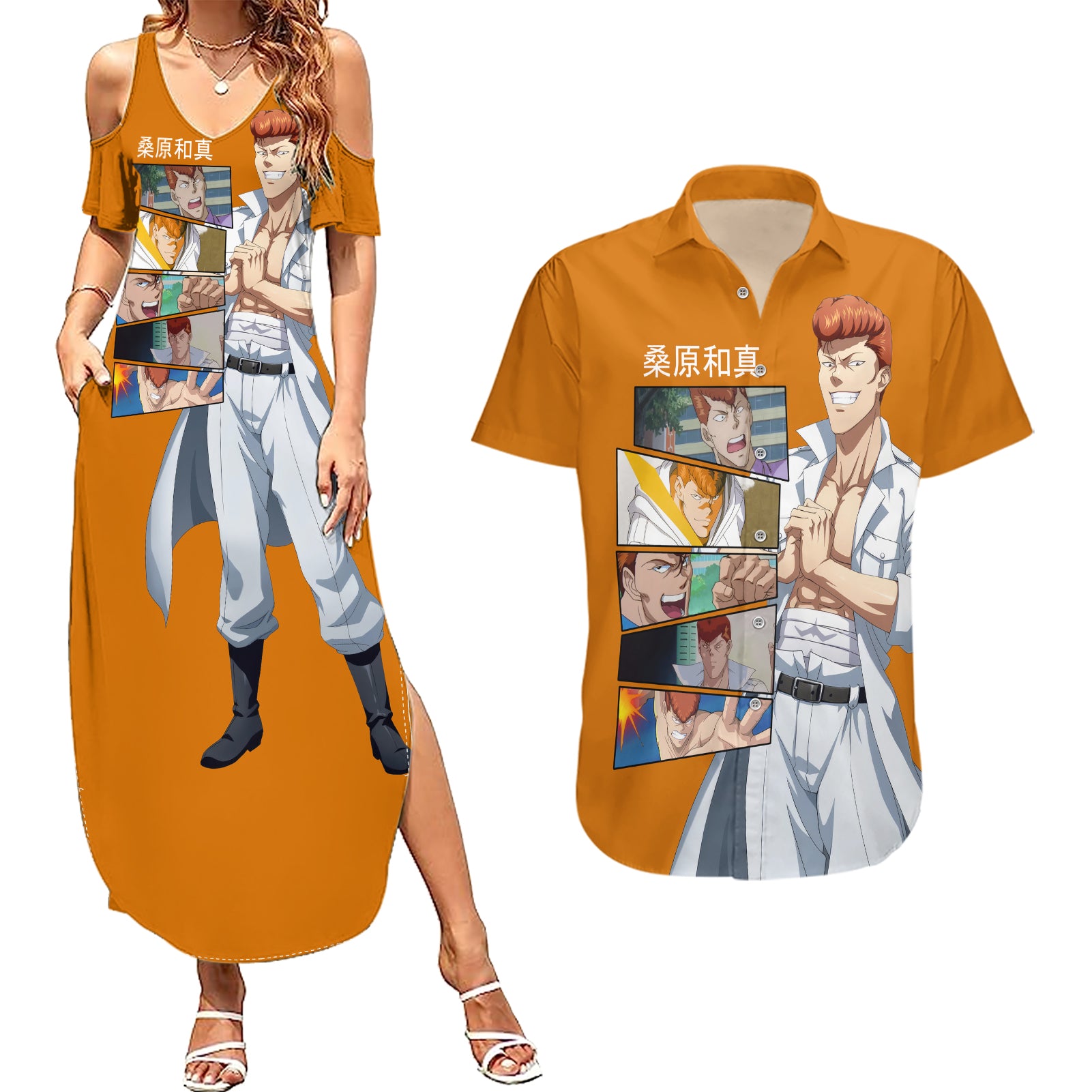 Kazuma Kuwabara Couples Matching Summer Maxi Dress and Hawaiian Shirt YuYu Hakusho