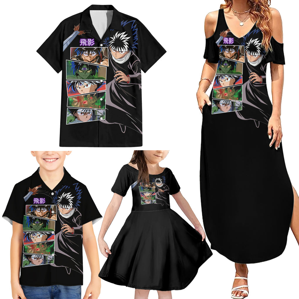 Hiei Family Matching Summer Maxi Dress and Hawaiian Shirt YuYu Hakusho